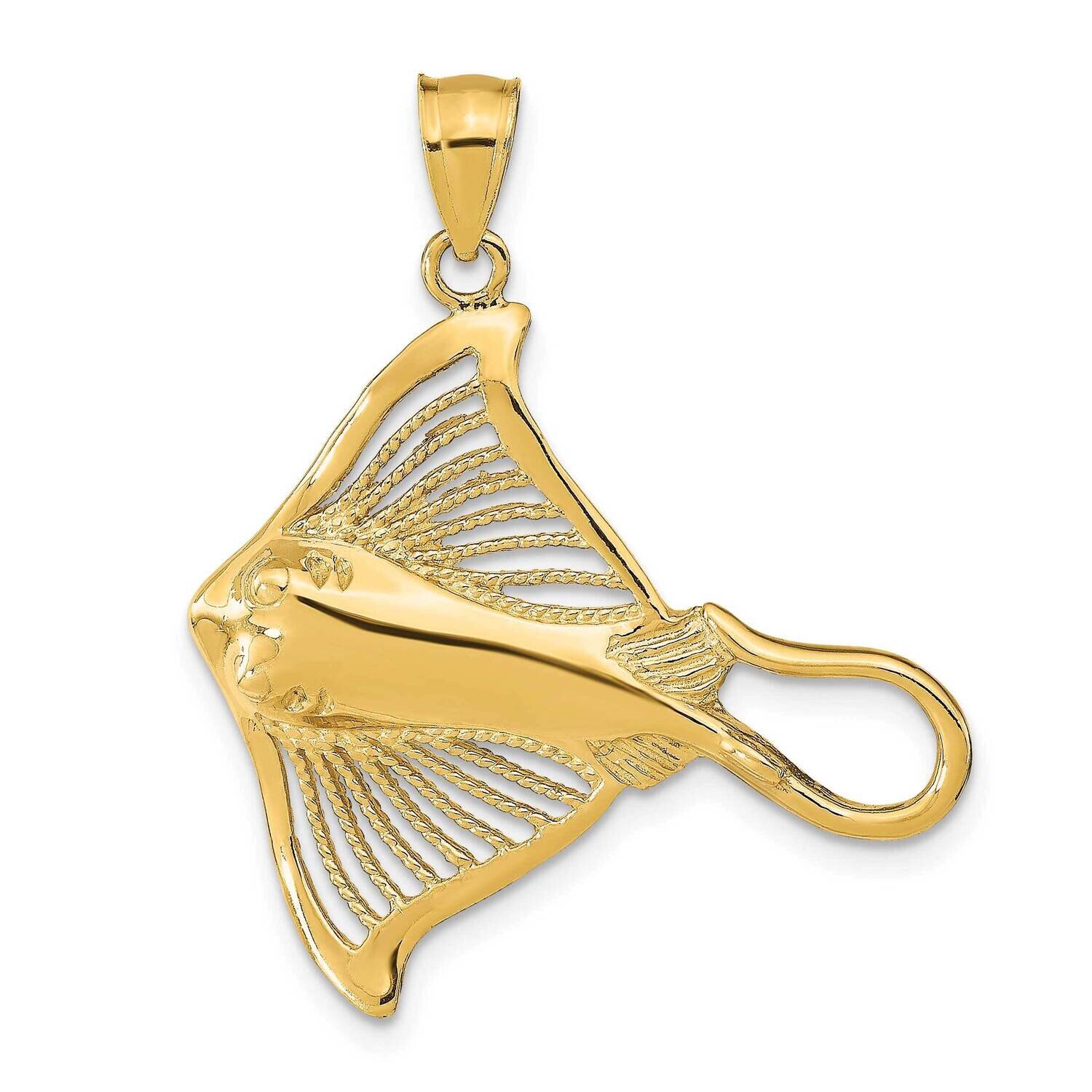 Cut-Out Beaded Accent Stingray Charm 14k Gold Polished K9685