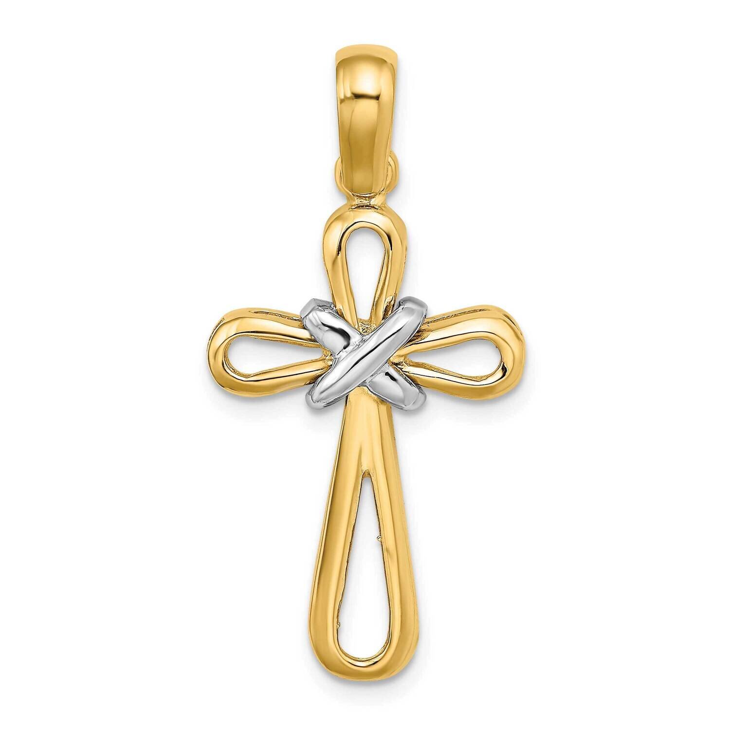 Polished with X Center Cross 14k Gold Rhodium K9708