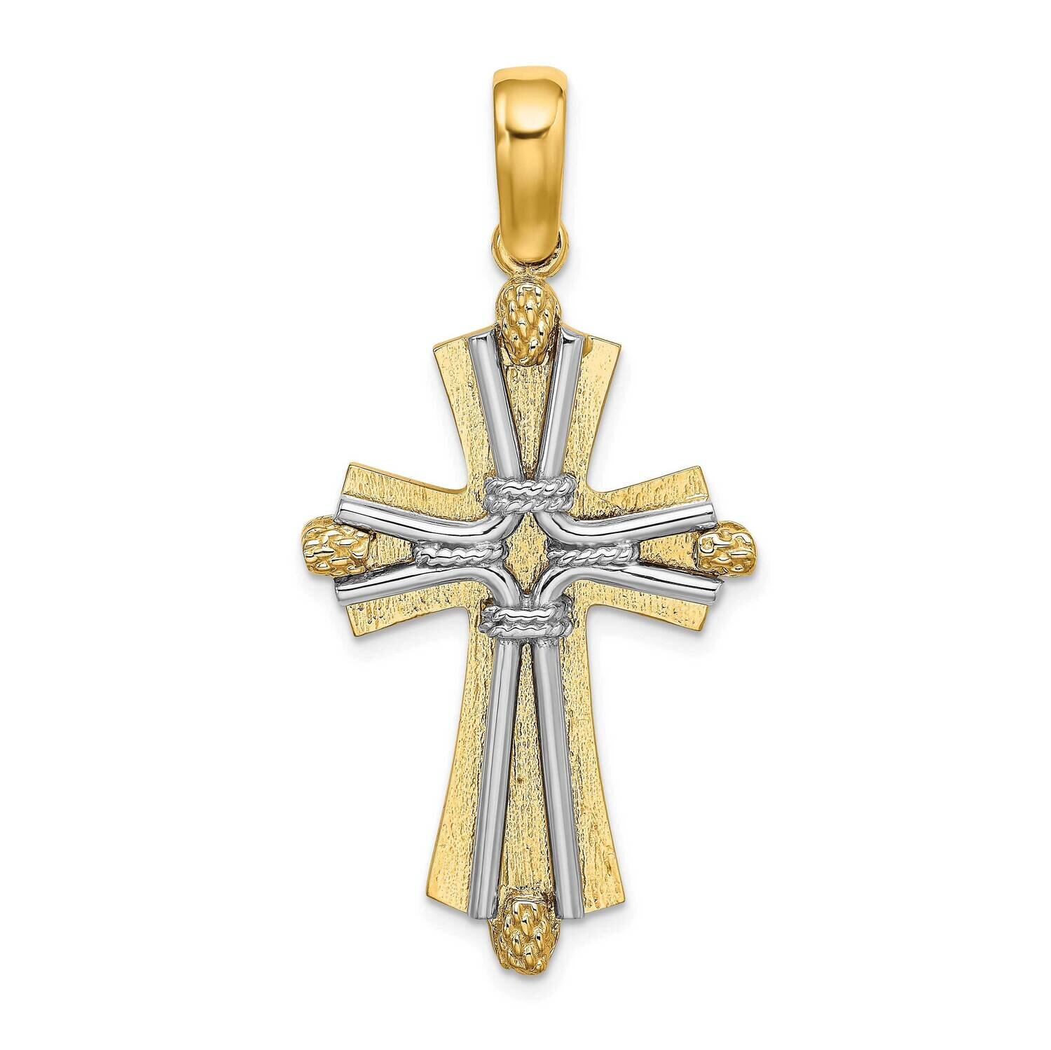 Wire Cross Charm 14k Gold Rhodium Diamond-cut K9726, MPN: K9726,