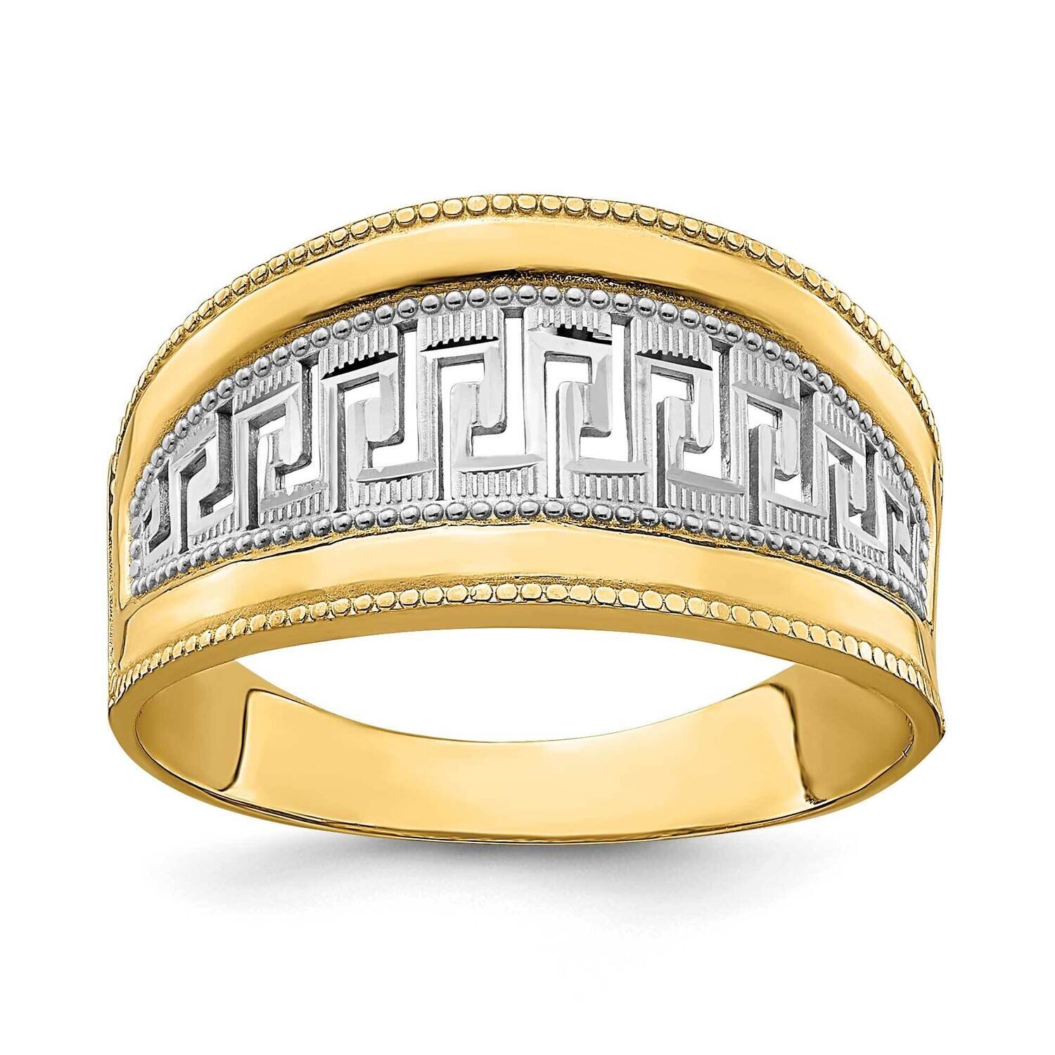 Tapered Greek Key Ring 14k Gold Rhodium K9744, MPN: K9744, 196904055915