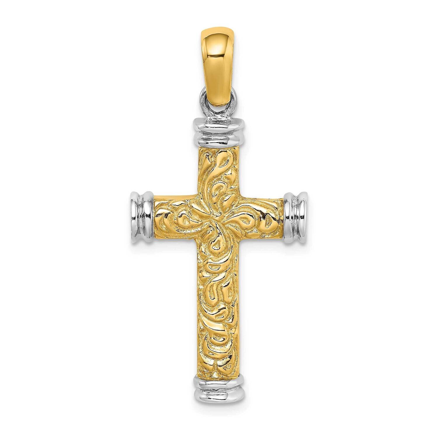 Scroll Double Endcaps Cross Charm 14k Gold Rhodium K9746, MPN: K9746, 196904170007