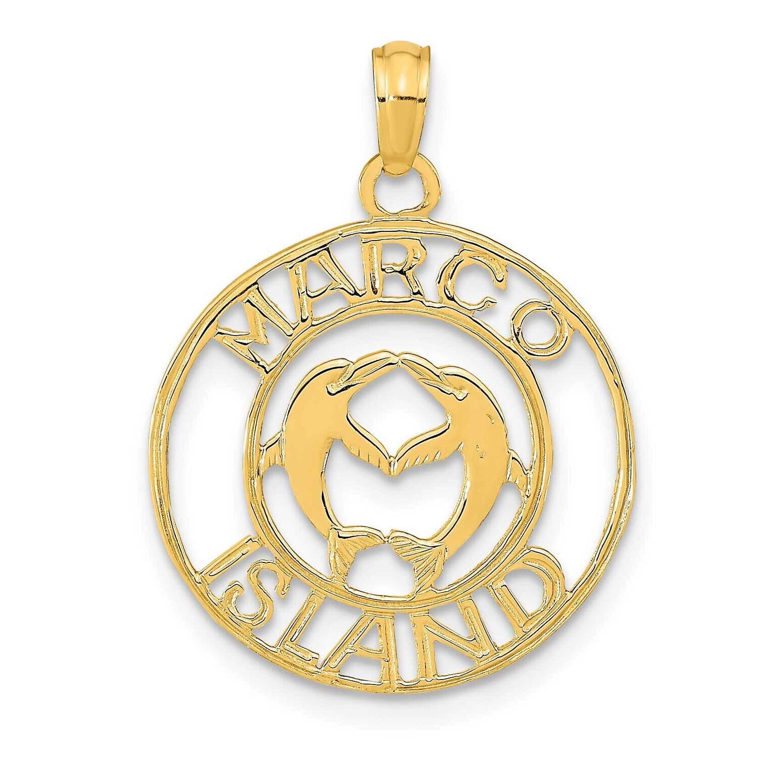 Marco Island with Dolpins In Round Frame Pendant 14k Gold K9754, MPN: K9754,