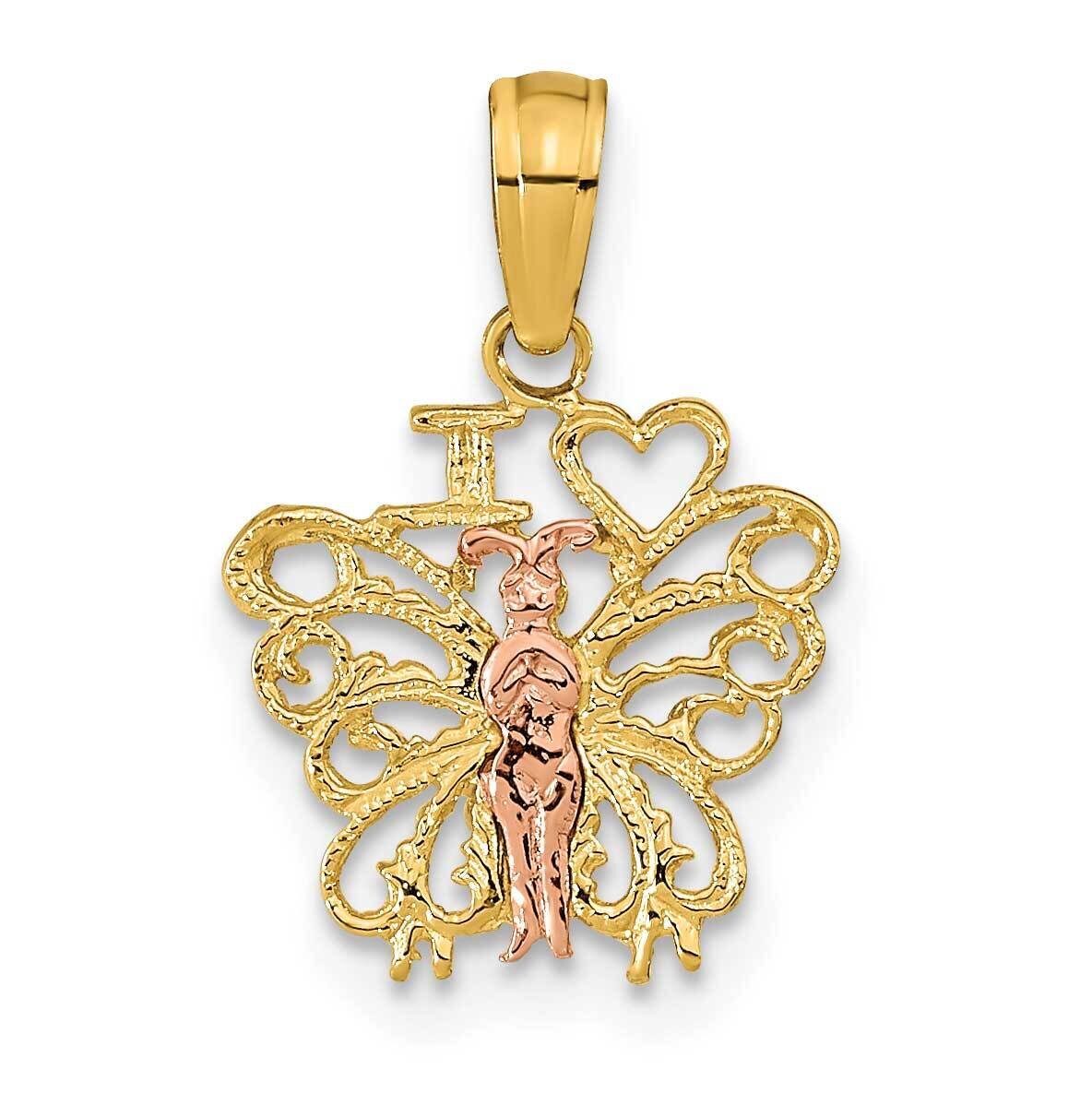 I Heart Butterflies Pendant 14k Rose &amp; Yellow Gold K9775, MPN: K9775, 196904089149