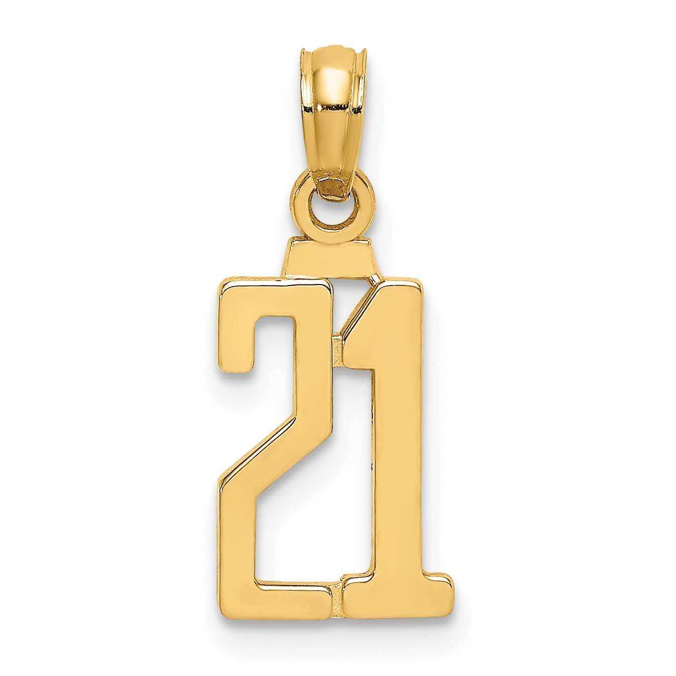 21 Block Style Charm 14k Gold NU21