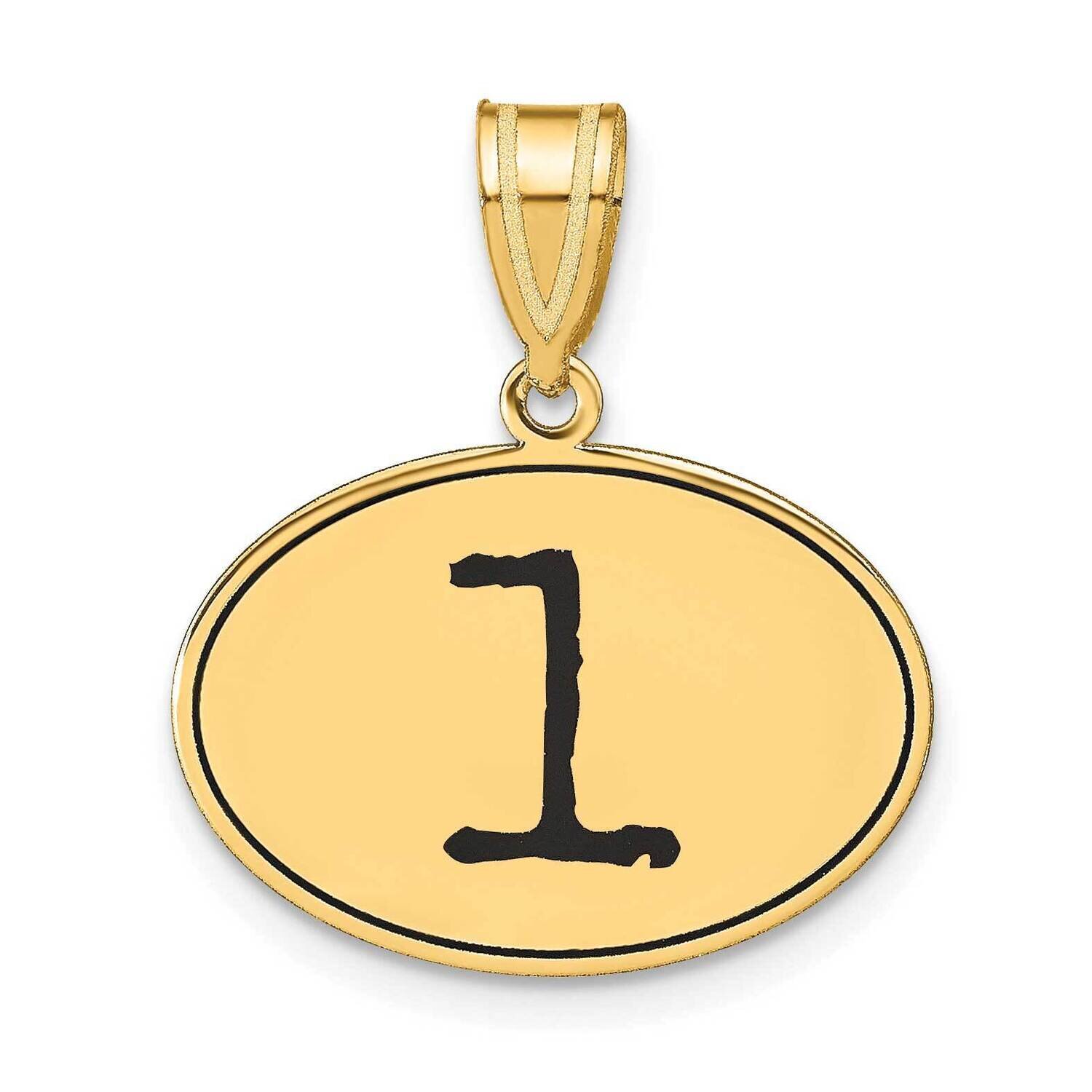 Number 1 Black Epoxy Oval Pendant 14k Gold Polished OEN01