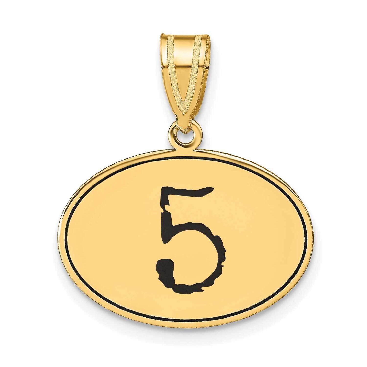Number 5 Black Epoxy Oval Pendant 14k Gold Polished OEN05