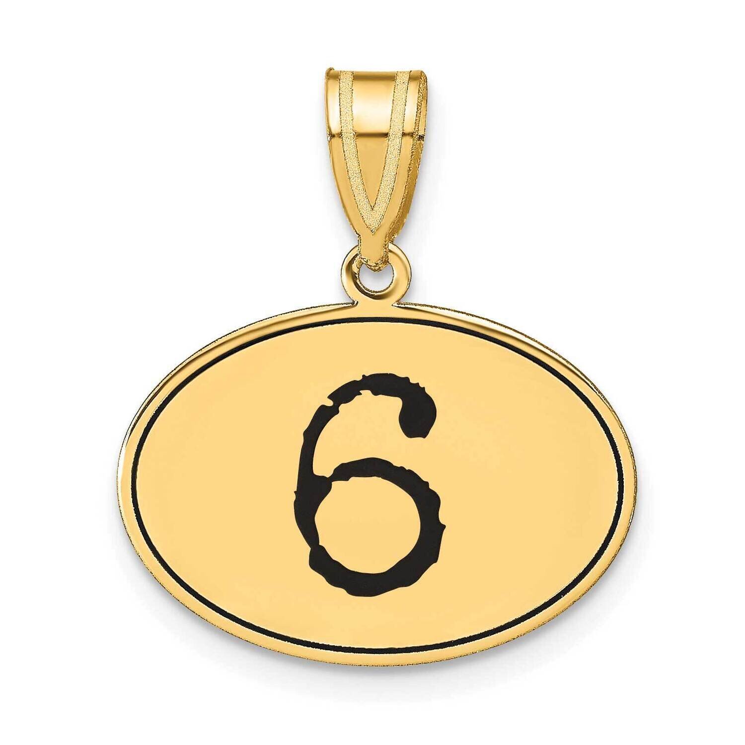 Number 6 Black Epoxy Oval Pendant 14k Gold Polished OEN06