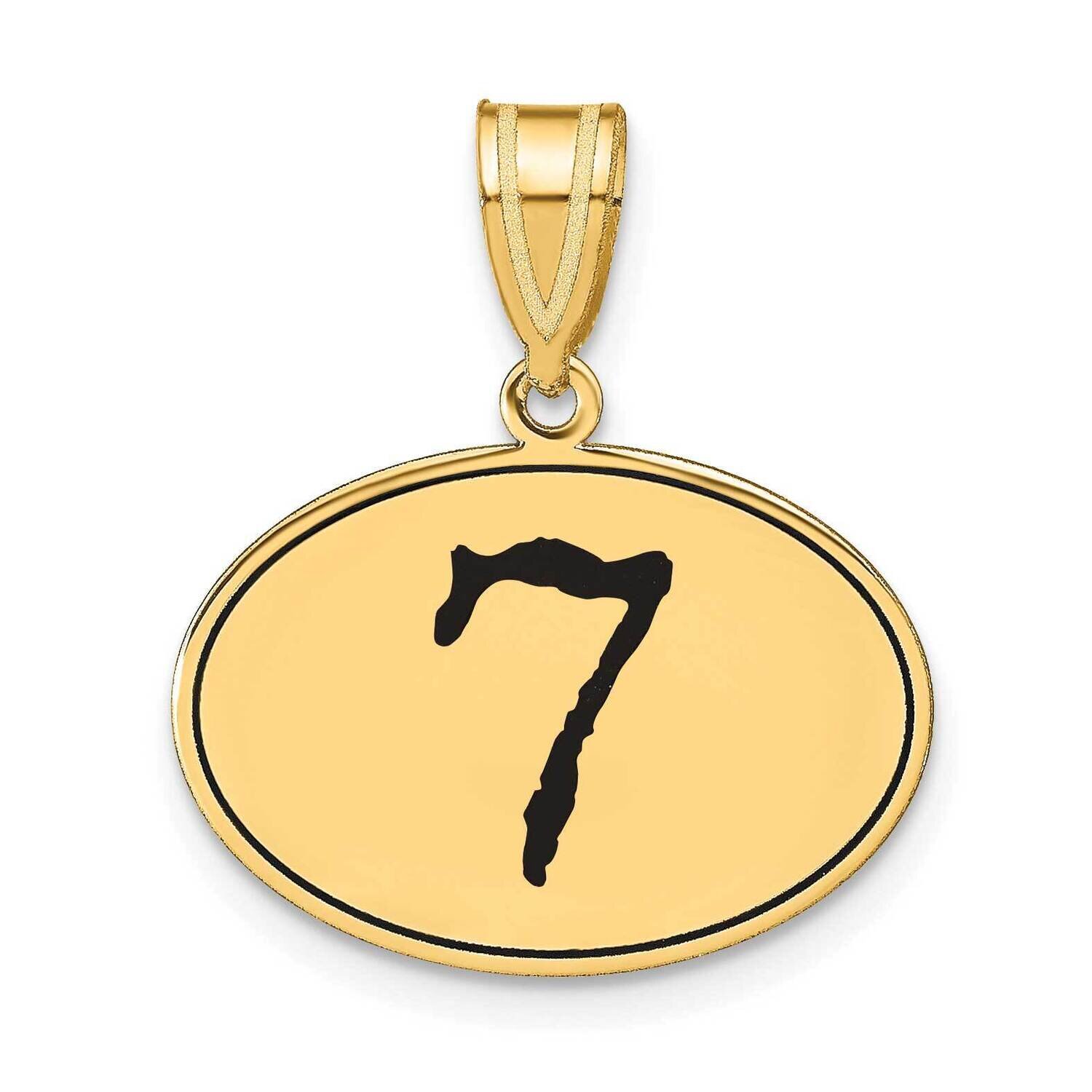 Number 7 Black Epoxy Oval Pendant 14k Gold Polished OEN07