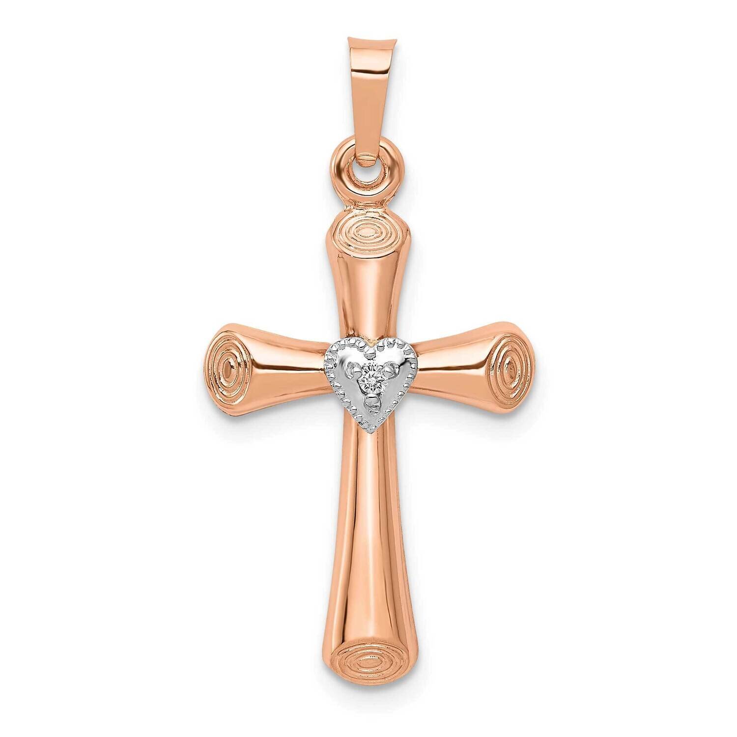Diamond Brushed Polished Hollow Latin Heart Cross Pendant 14k Two-tone Gold PM5032-001-RWA, MPN: PM…