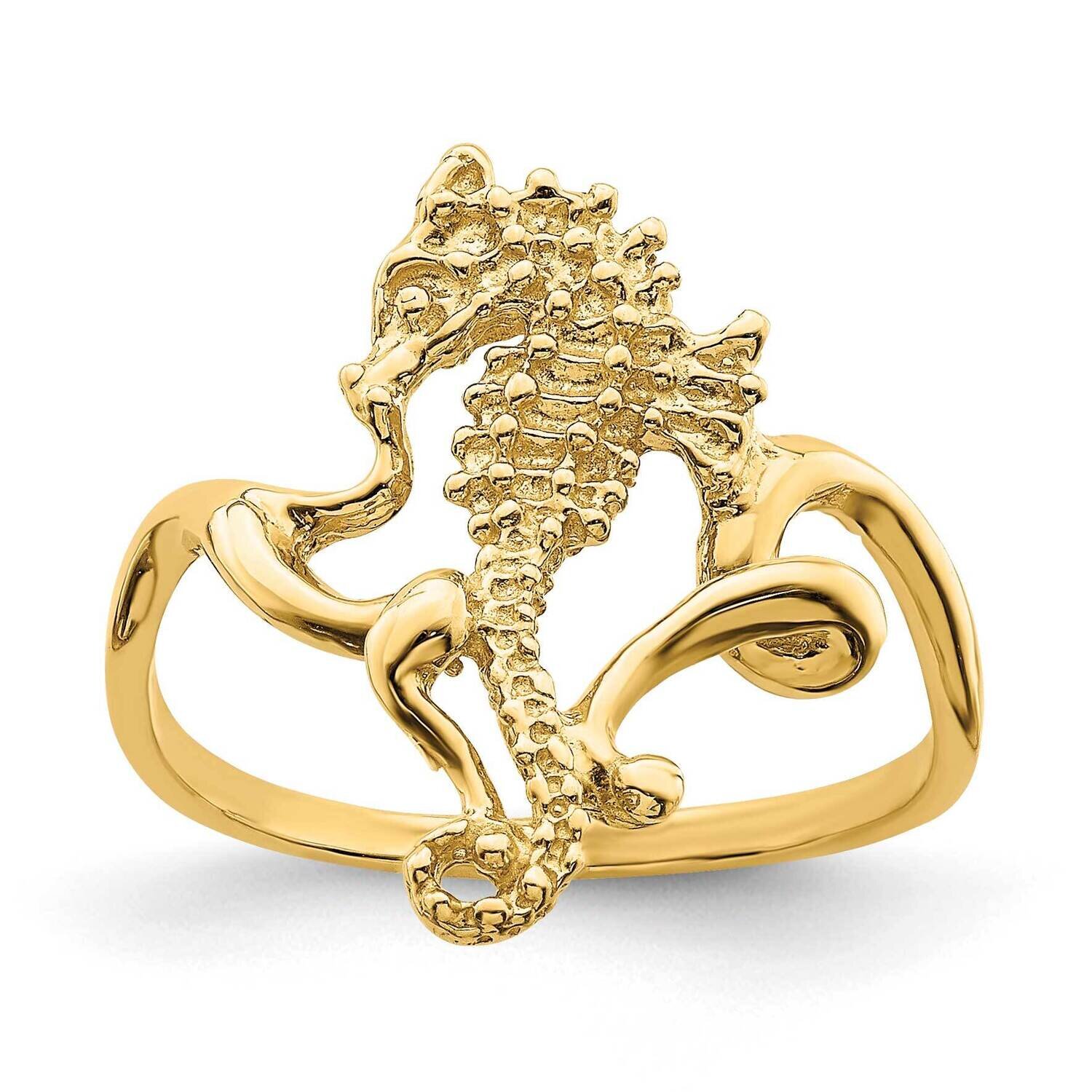 2-D Seahorse Ring 14k Gold Polished & Textured R675