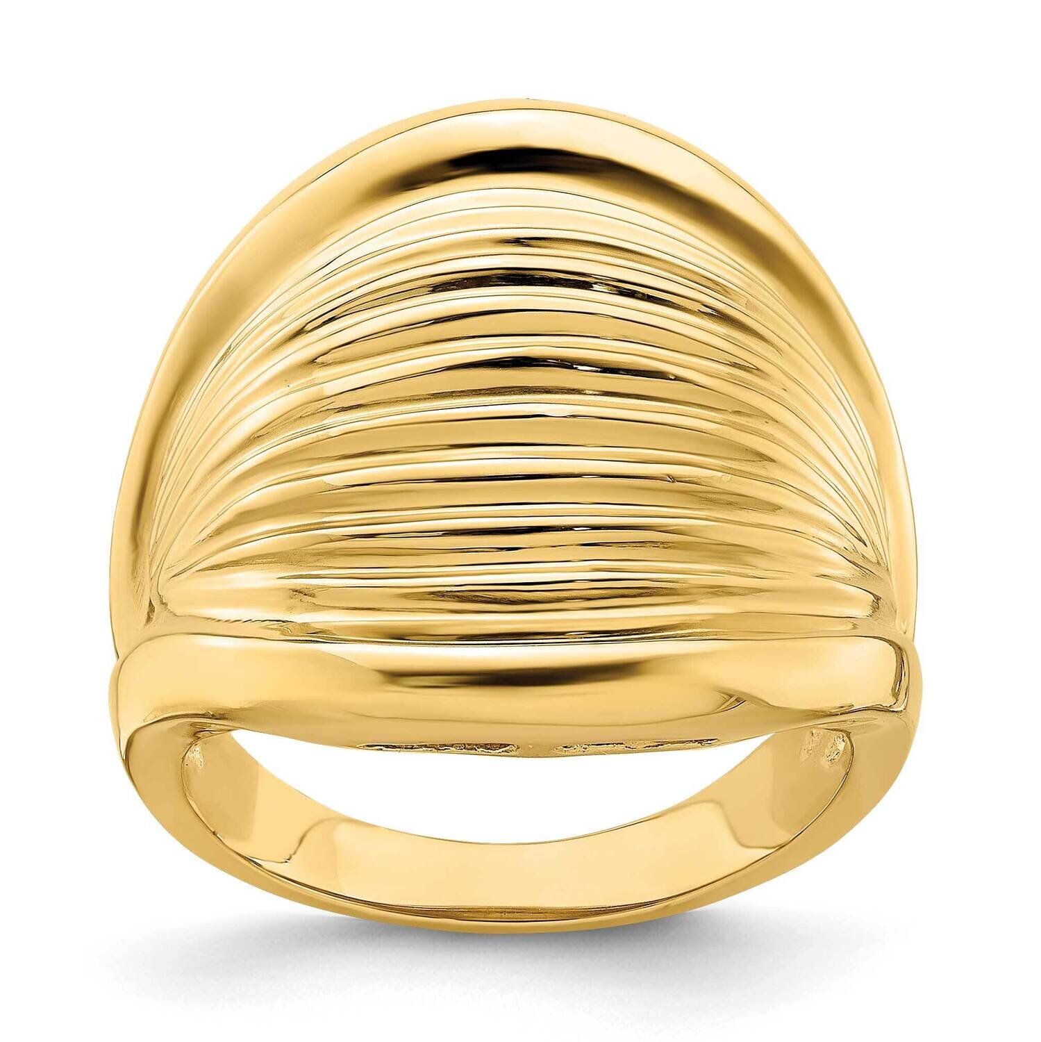 Ridged Shrimp Dome Ring 14k Gold Polished R727