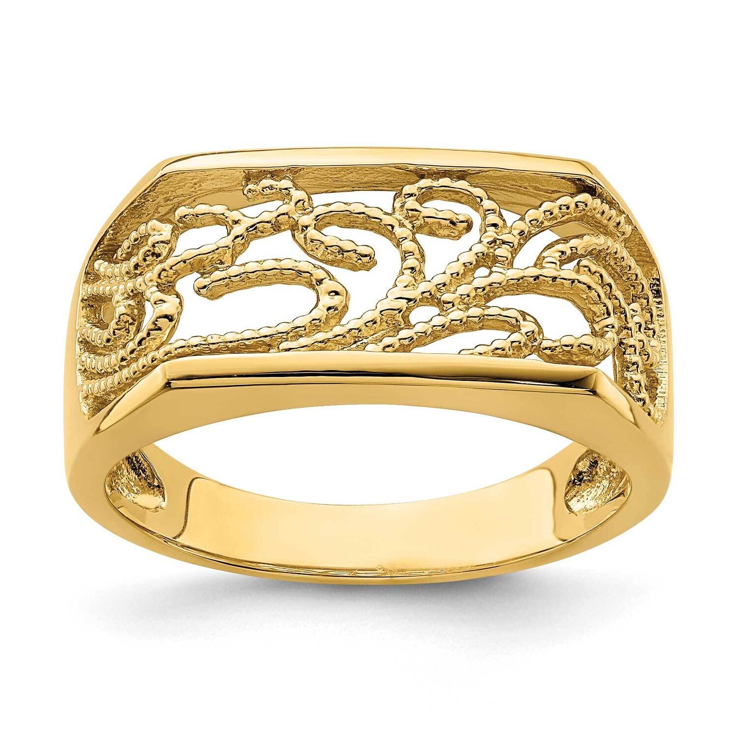 Beaded Scroll Rectangular Dome Ring 14k Gold R737, MPN: R737, 196904050095