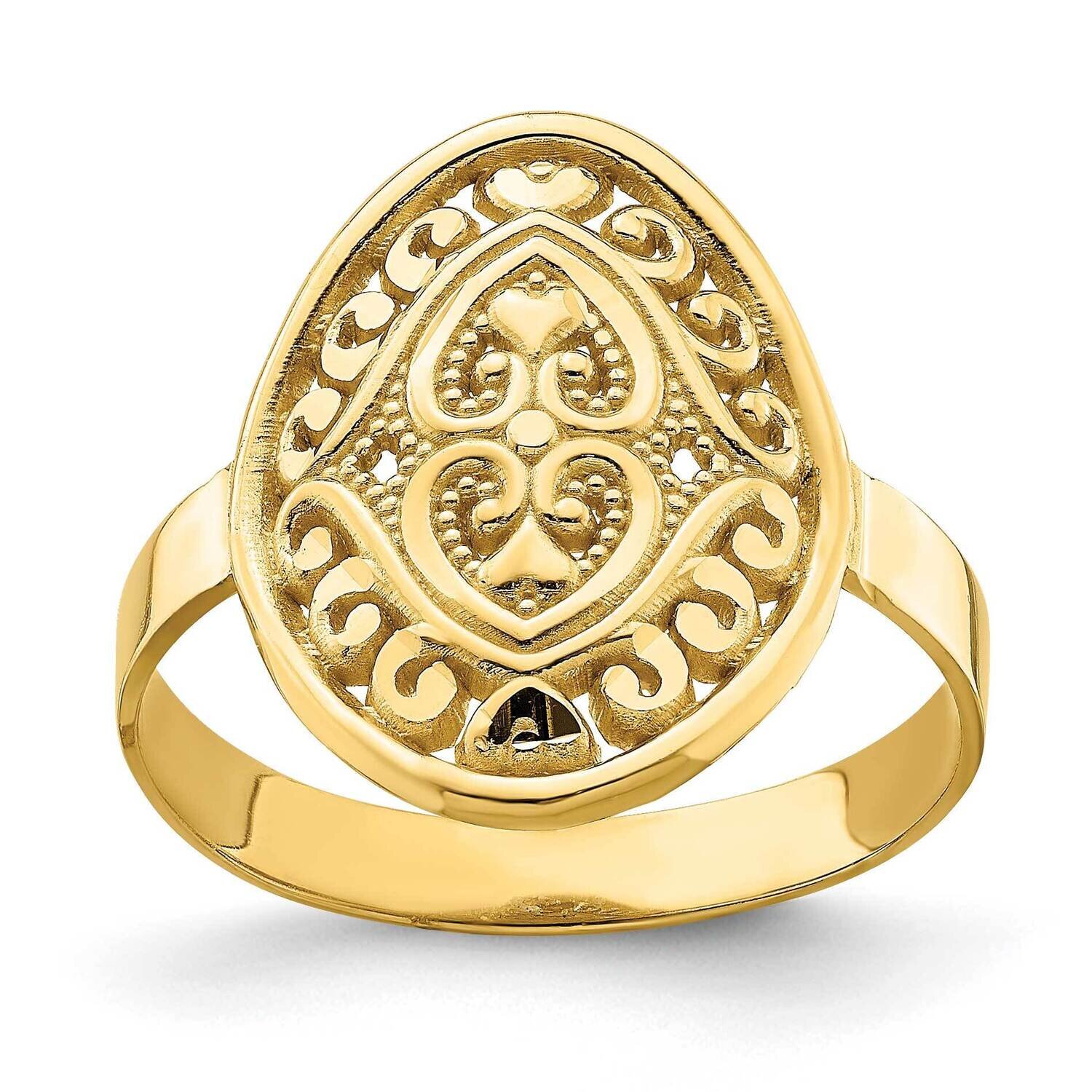 Oval Sheild with Double Hearts Ring 14k Gold R755, MPN: R755, 196904049242