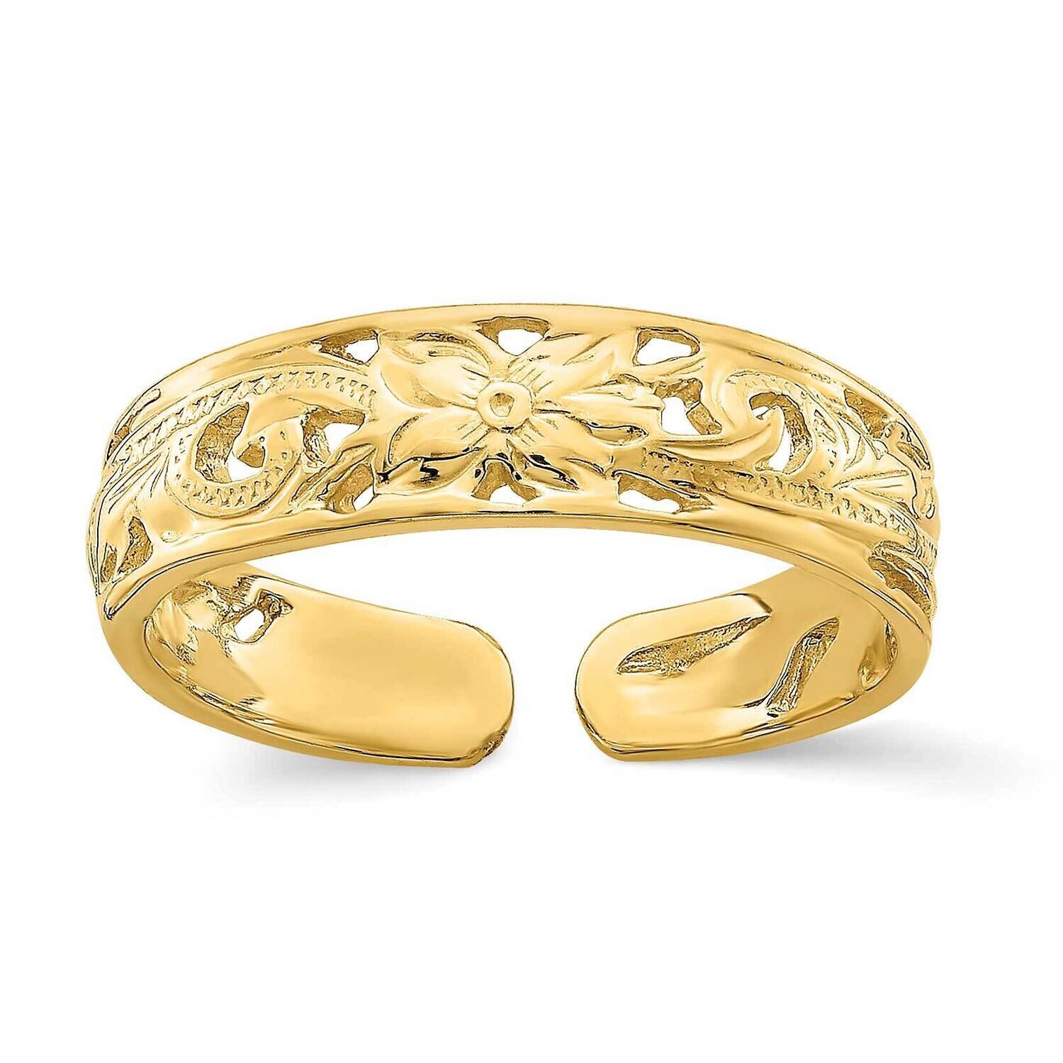 Adjustable Flower with Leaf Trim Toe Ring 14k Gold R785, MPN: R785, 883957670102