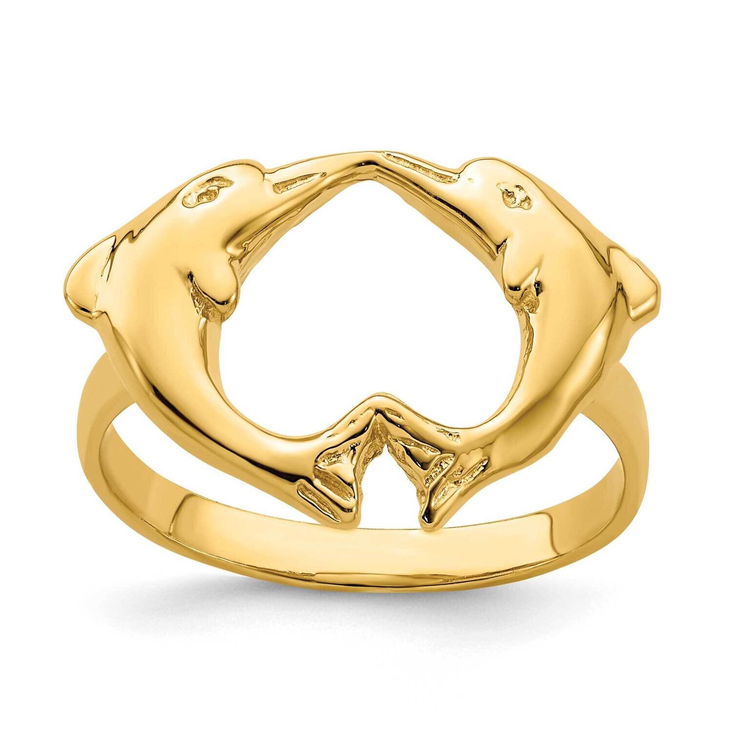 Dolphins Heart Ring 14k Gold Polished R800