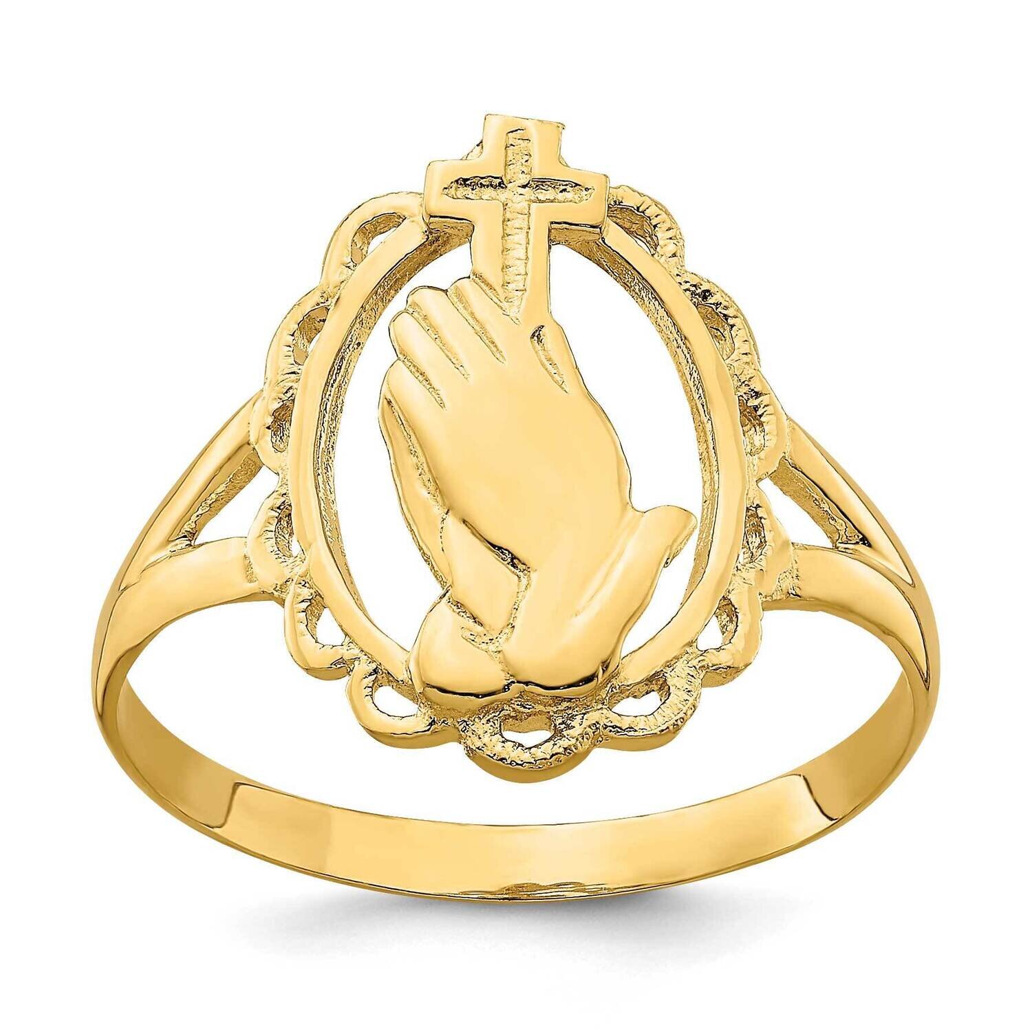 Praying Hand Cross Ring 14k Gold Polished R846, MPN: R846, 196904046036