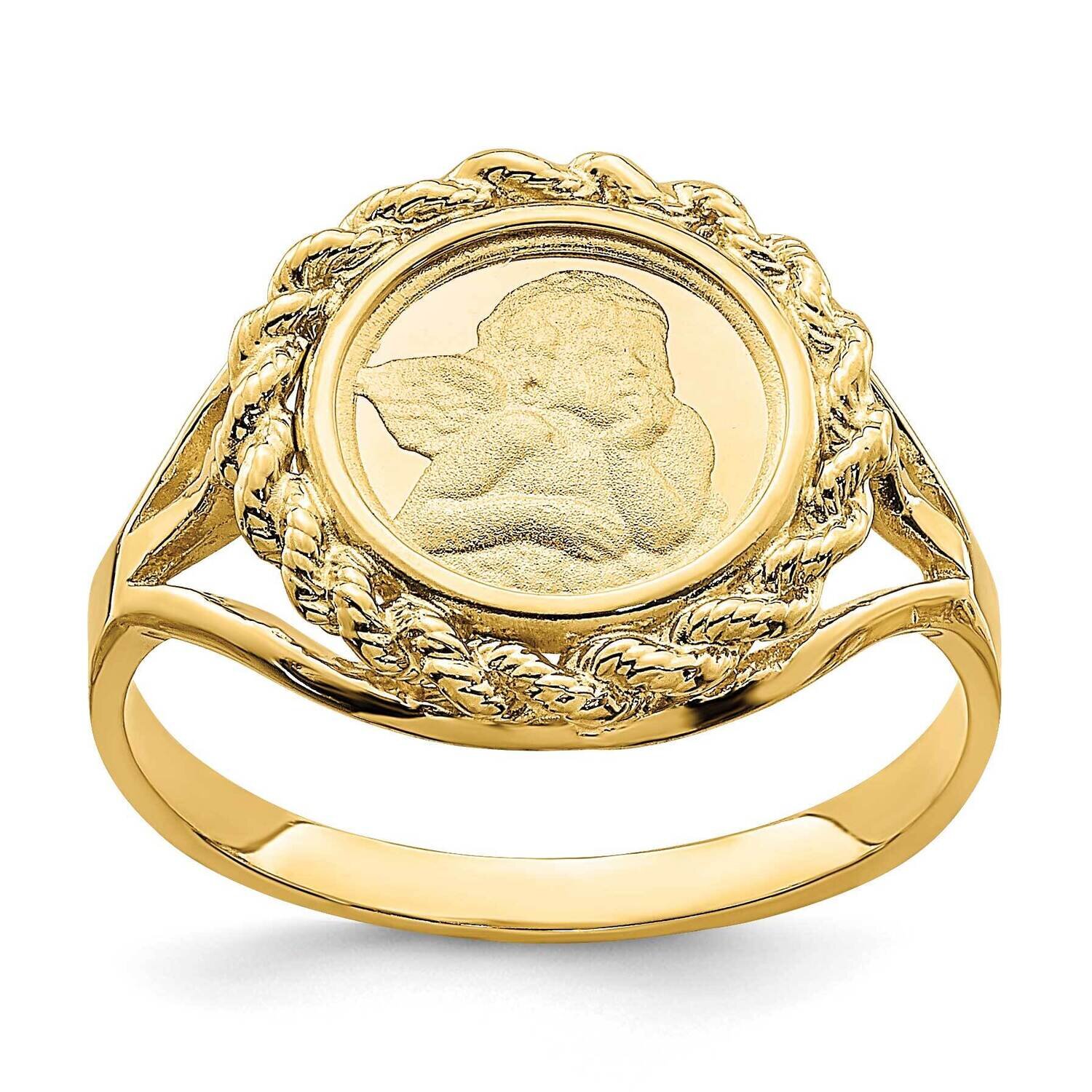 Angel Coin with Rope Frame Ring 14k Gold R850