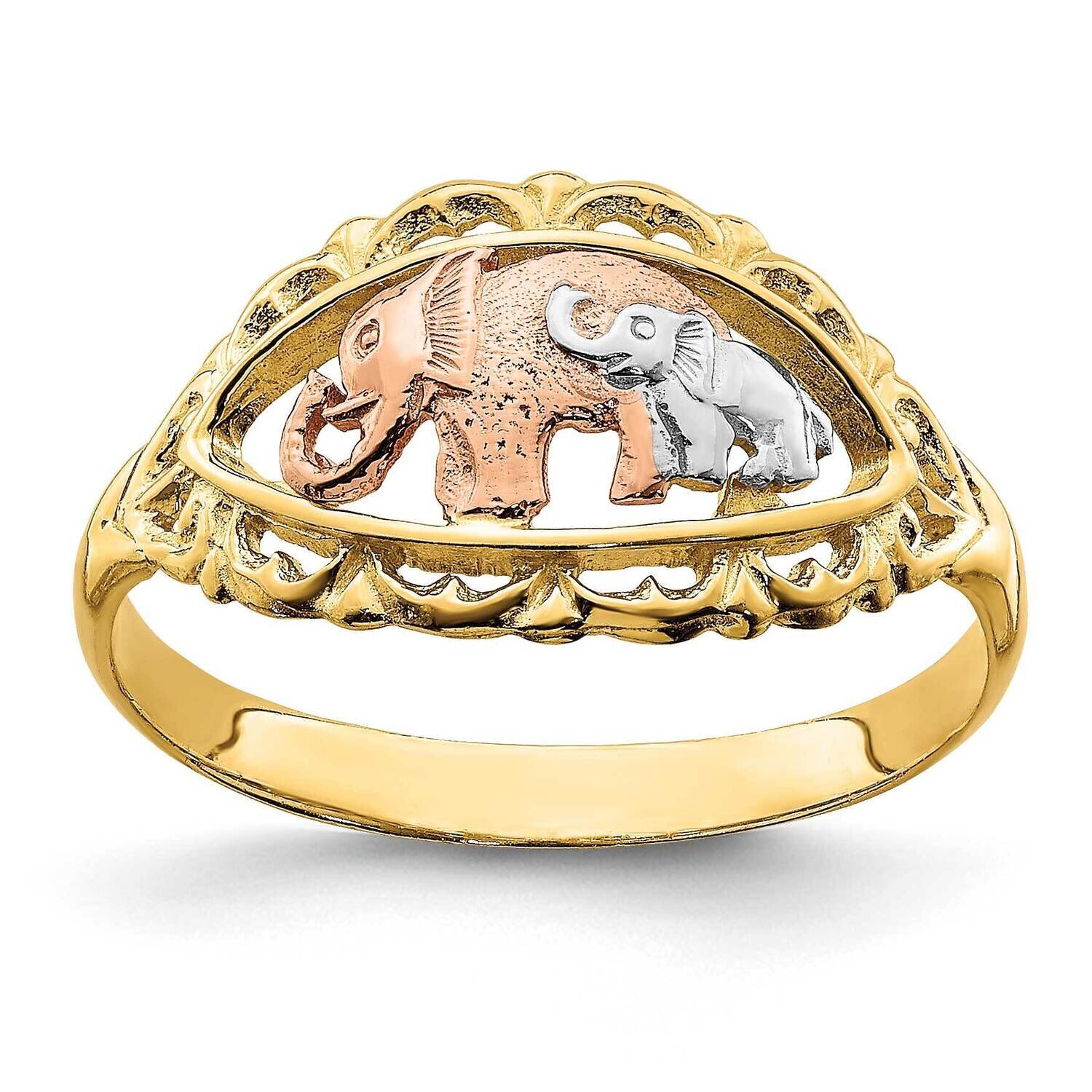 Rh Two Elephants Ring 14k Rose &amp; Yellow Gold R925, MPN: R925, 196904043028