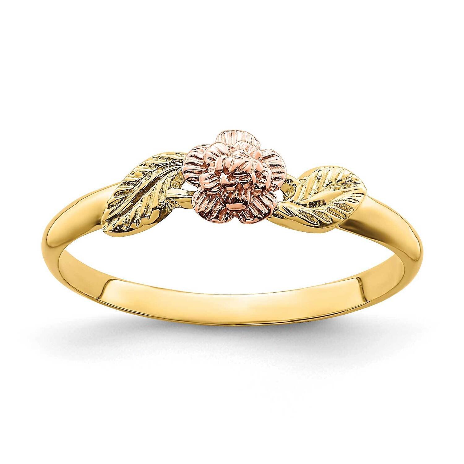 Two Tone Leaves with Flower Ring 14k Gold Diamond-cut R933, MPN: R933, 196904042724