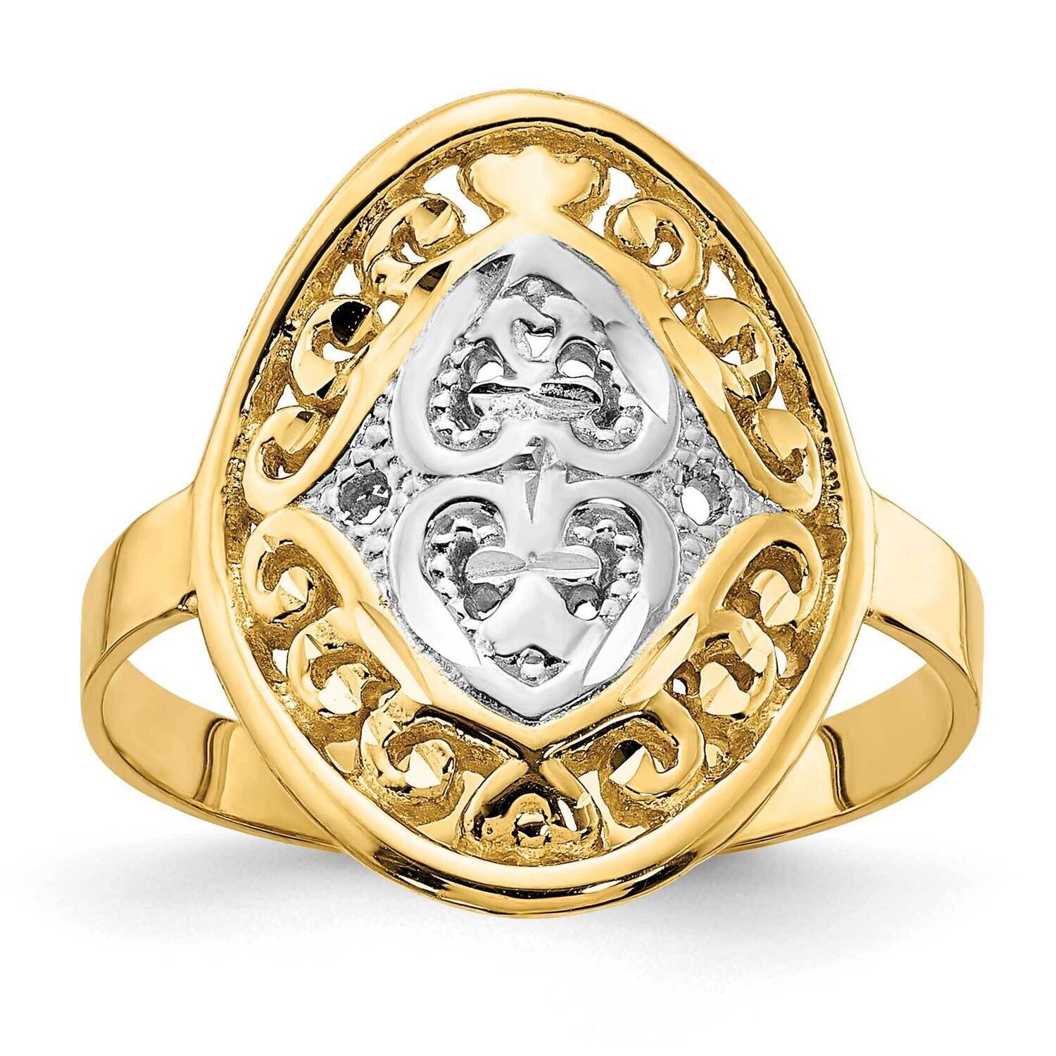 Oval Shield Hearts Ring 14k Gold Rhodium R937, MPN: R937, 196904042571