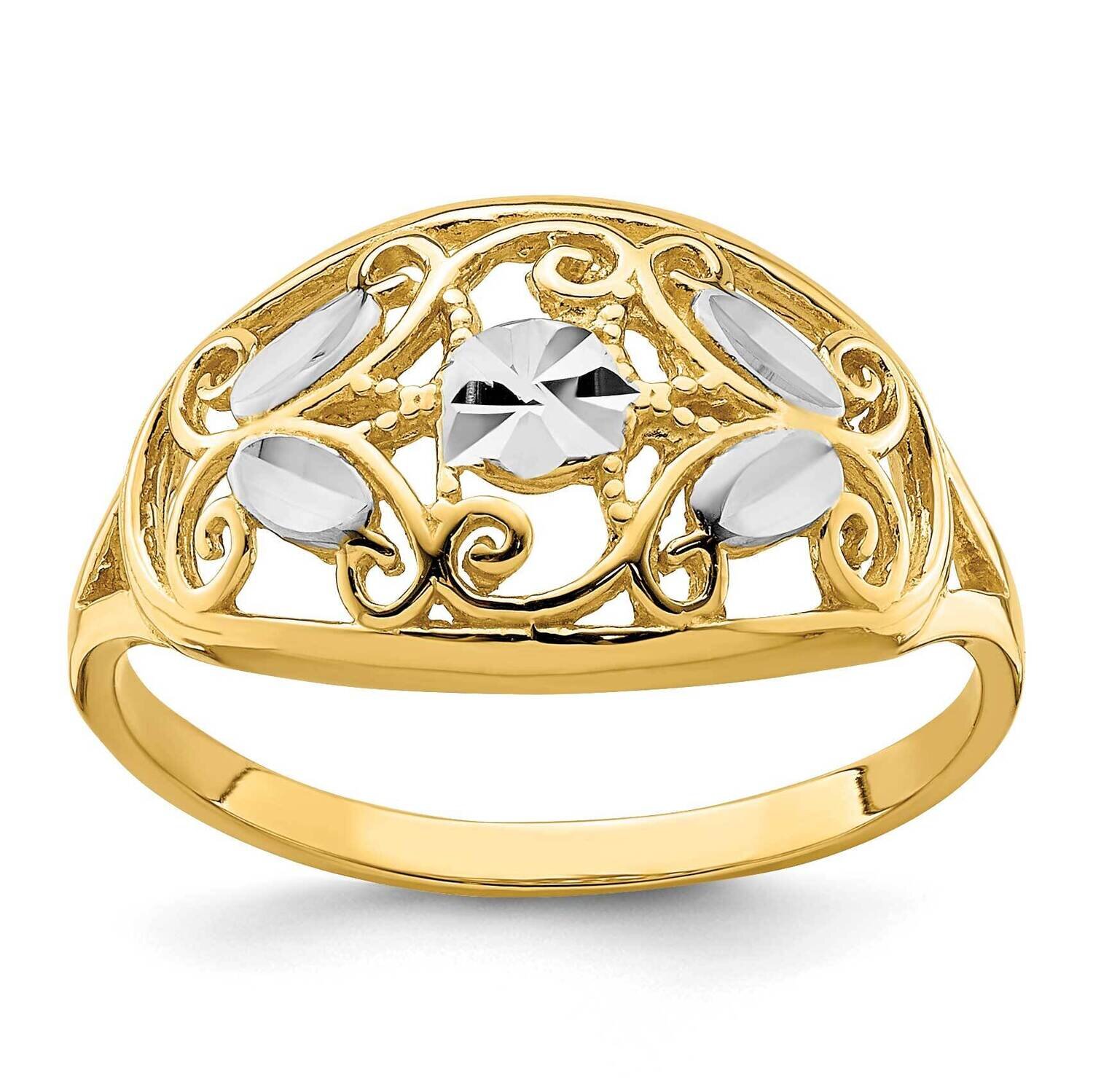 Oval Filigree Ring 14k Gold Rhodium Diamond-cut R939