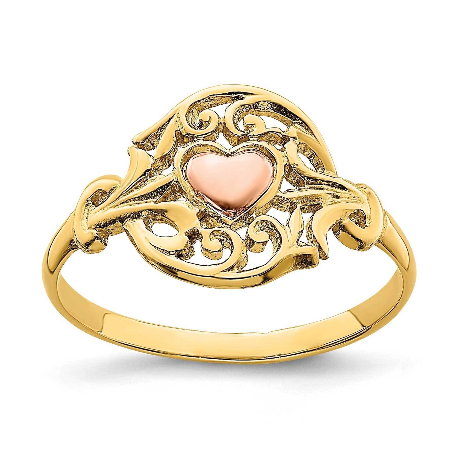 Polished Filigree Around Heart Ring 14k Two-tone Gold R944