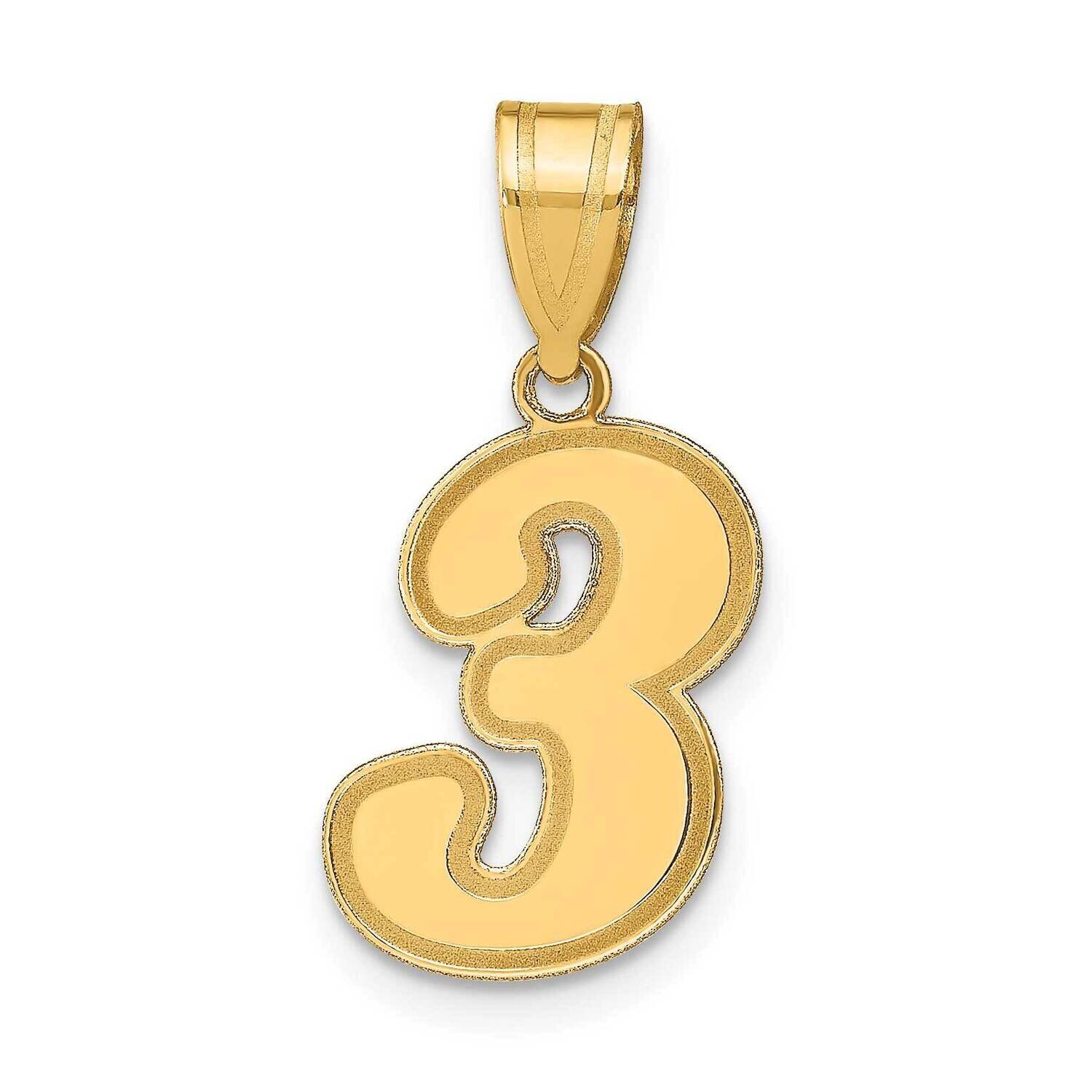Script Number 3 Pendant 14k Gold Polished SCN03, MPN: SCN03, 196904085196