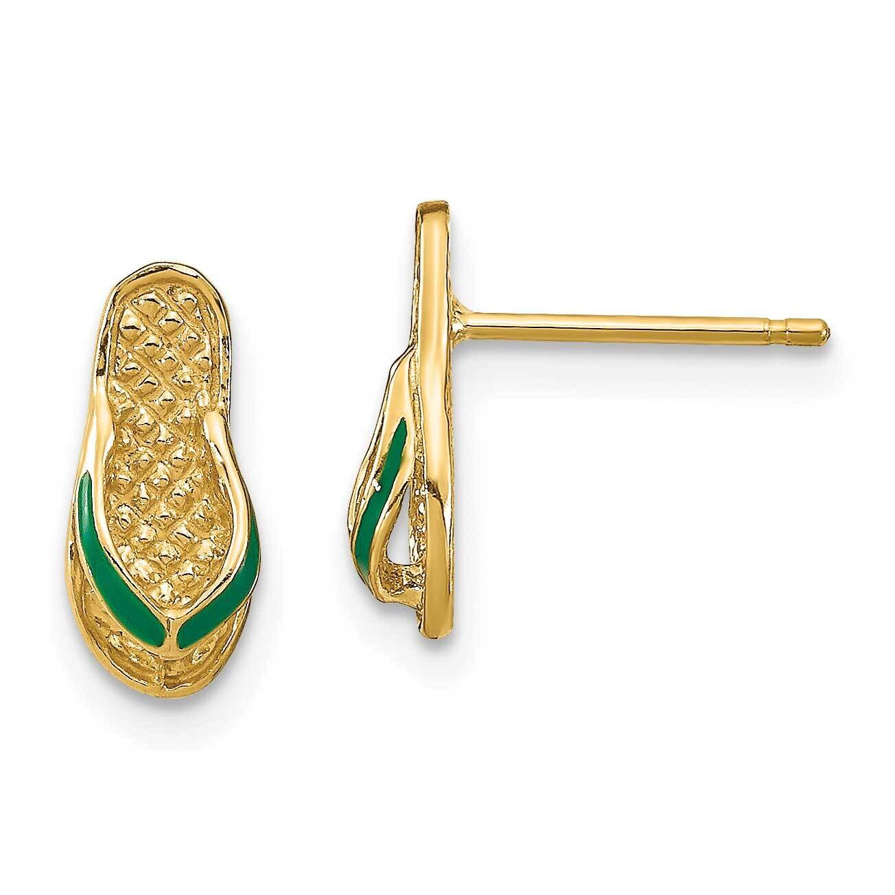 Green Enamel Flip-Flop Earrings 14k Gold TE696