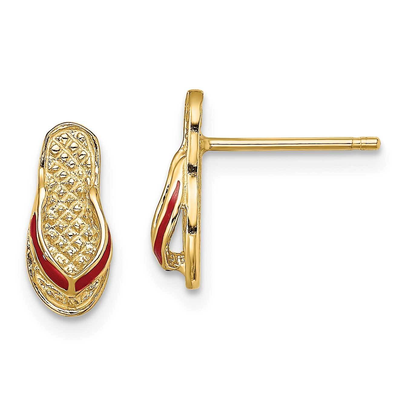 Red Enamel Flip-Flop Post Earrings 14k Gold TE699, MPN: TE699, 637218121809