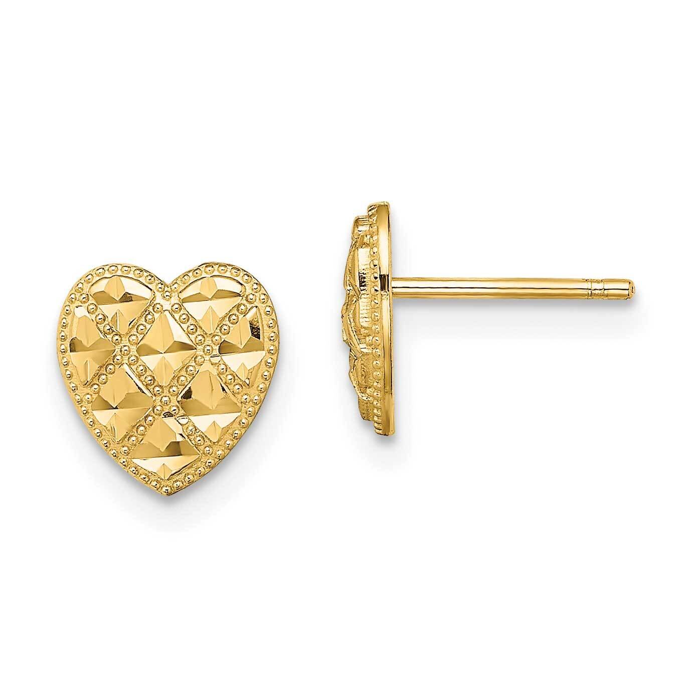 Criss-Out with Heart Post Earrings 14k Gold Diamond-cut TE709, MPN: TE709, 637218082018