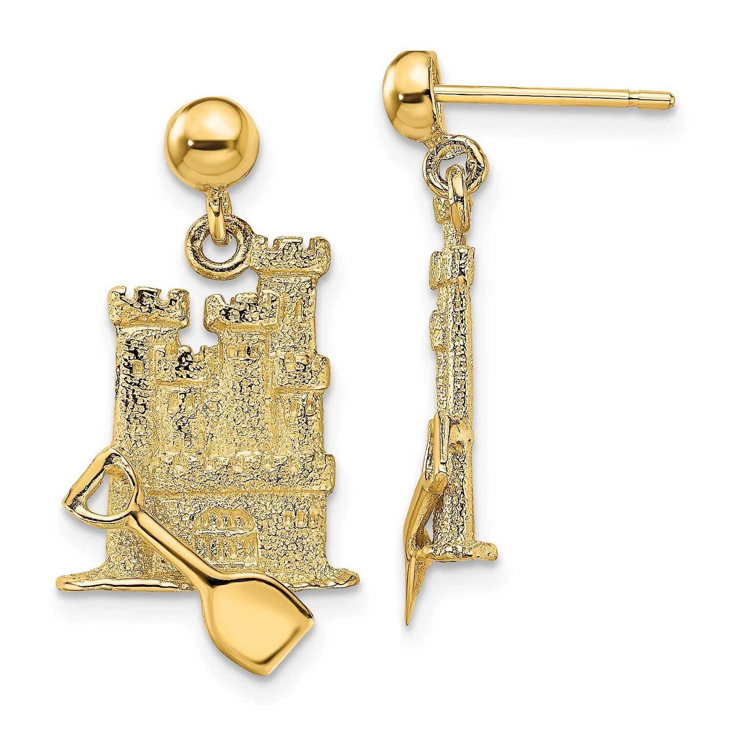 Shovel Sand Castle Dangle Earrings 14k Gold 3-D TE712, MPN: TE712, 637218120277