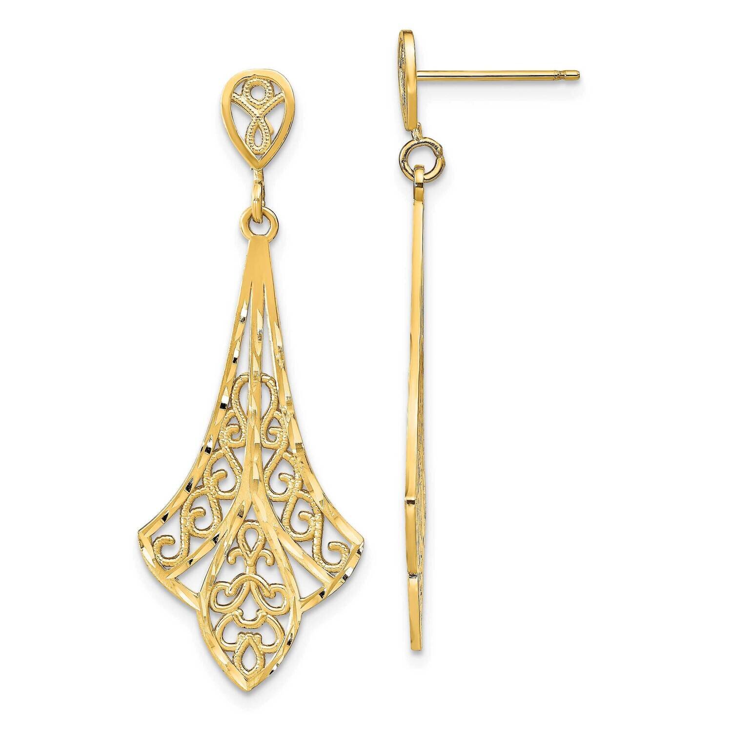 Filigree Dangle Post Earrings 14k Gold Diamond-cut TE717, MPN: TE717, 637218169092