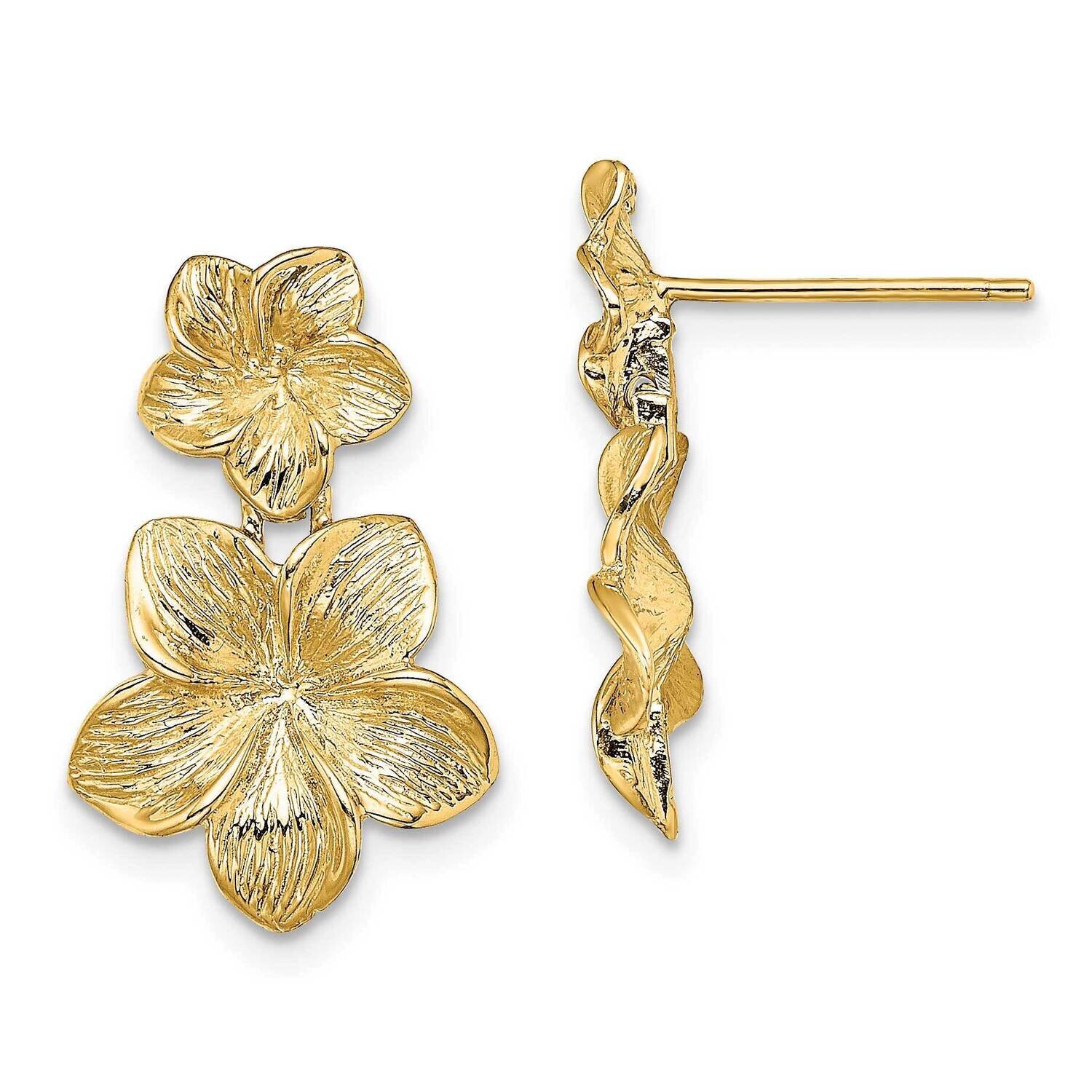 Double Plumeria Flower Post Dangle Earrings 14k Gold TE721, MPN: TE721, 637218058600