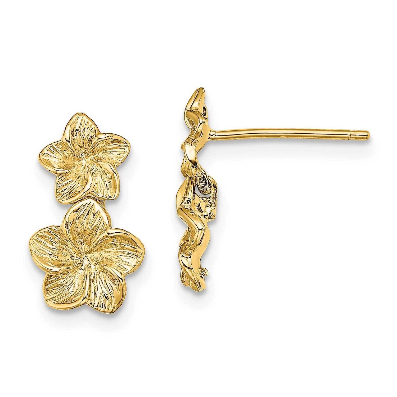 Double Plumeria Flower Post Dangle Earrings 14k Gold TE722
