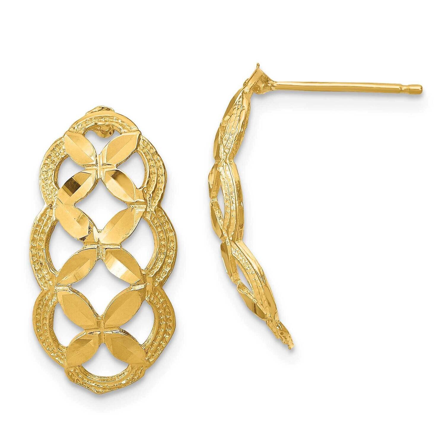 X Scalloped Designed Post Earrings 14k Gold Diamond-cut TE730
