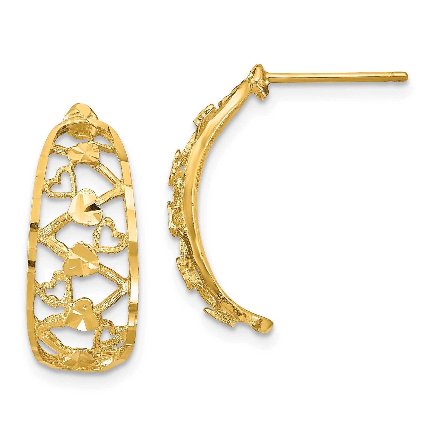 Heart Accent Lattice Post Earrings 14k Gold Diamond-cut TE731