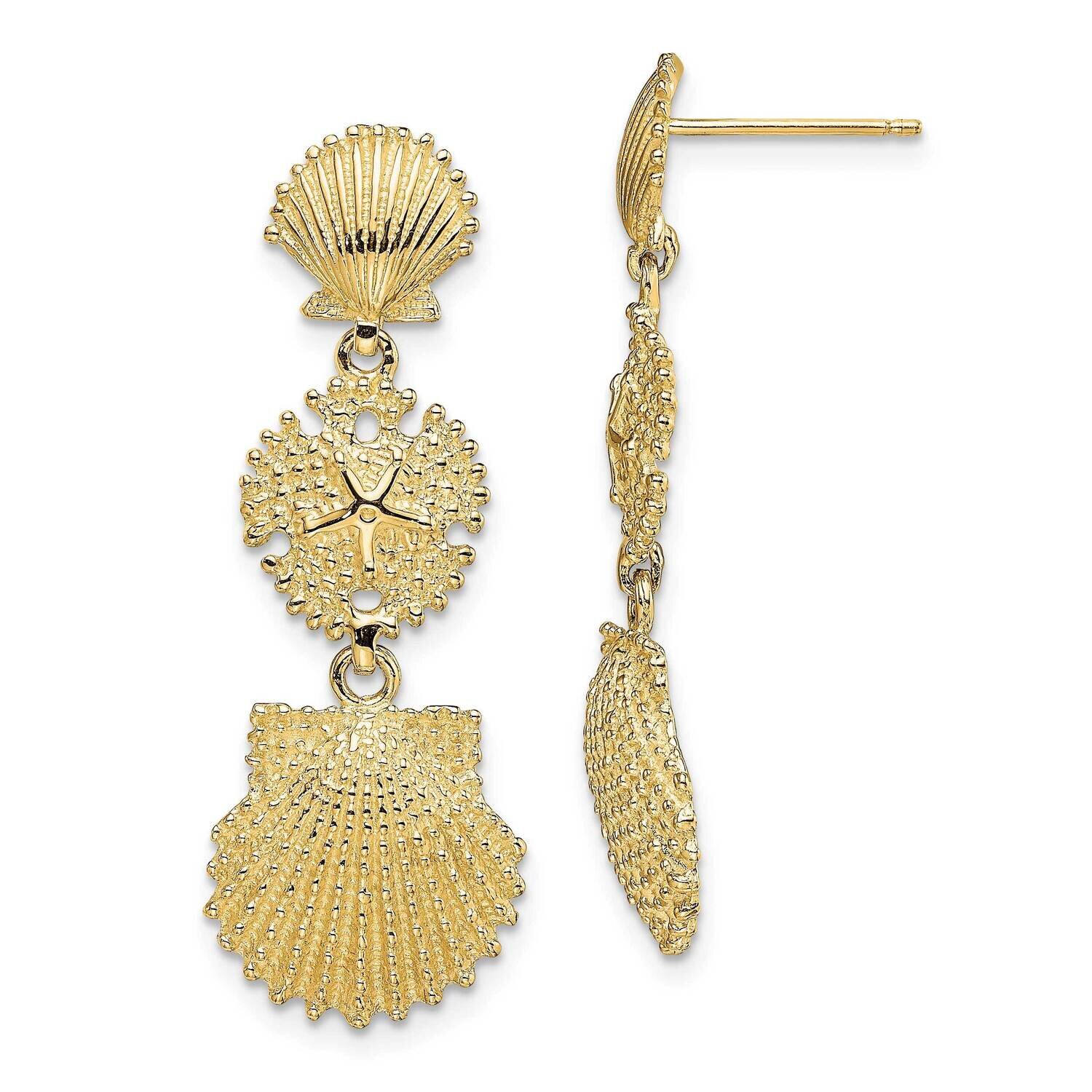 Scallop Sand Dollar Scallop Dangle Earrings 14k Gold TE742, MPN: TE742, 637218013326