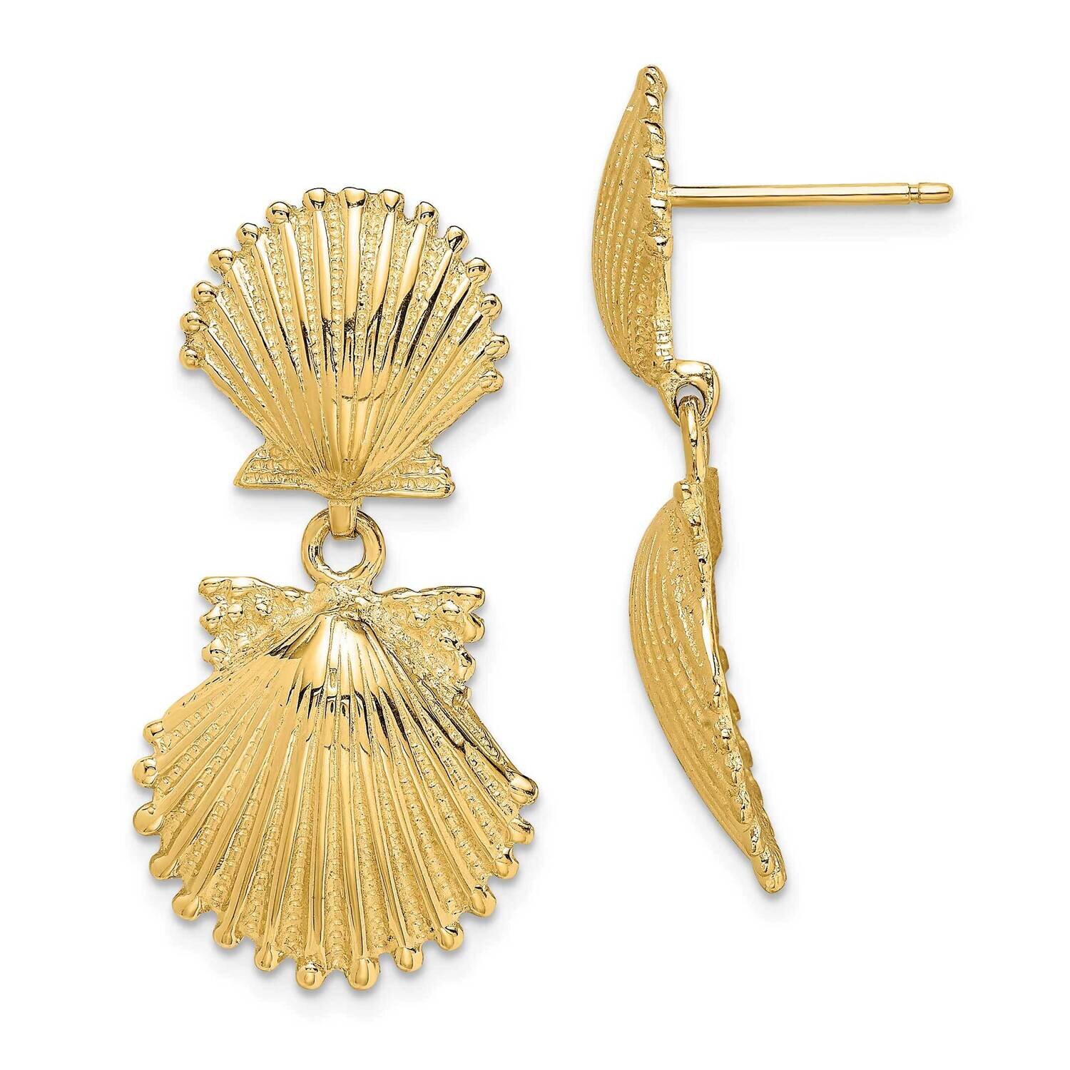 Double Scallop Shell Dangle Earrings 14k Gold TE746, MPN: TE746, 637218013371