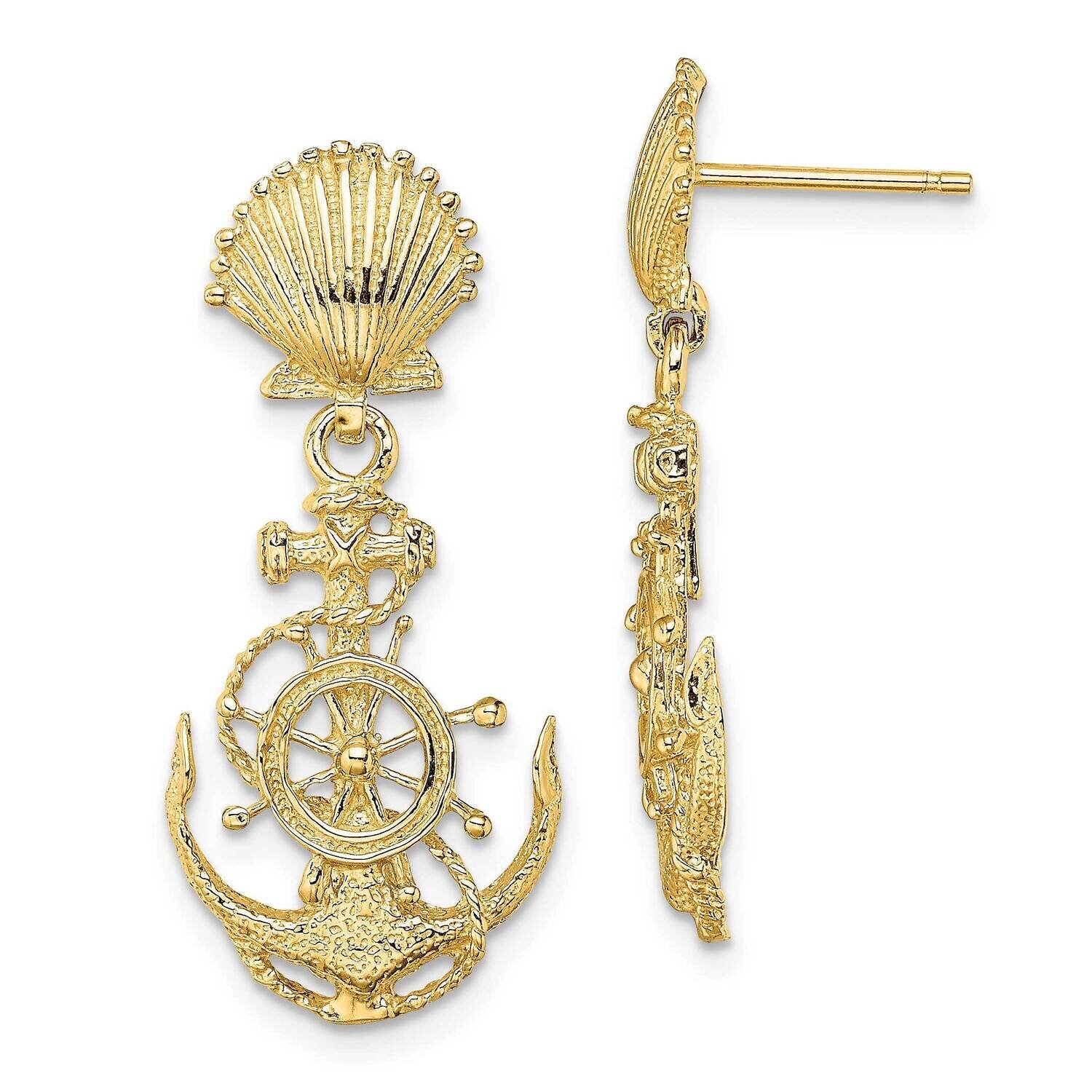 Shell Anchor Double Dangle Earrings 14k Gold TE749, MPN: TE749, 637218013401