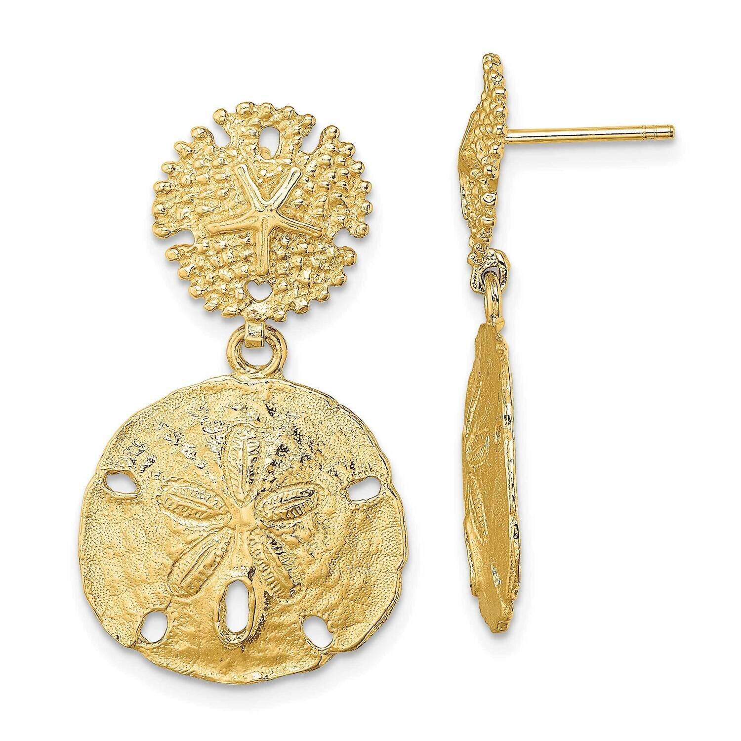 Double Sand Dollar Dangle Earrings Text Hp 14k Gold TE752, MPN: TE752, 637218013432