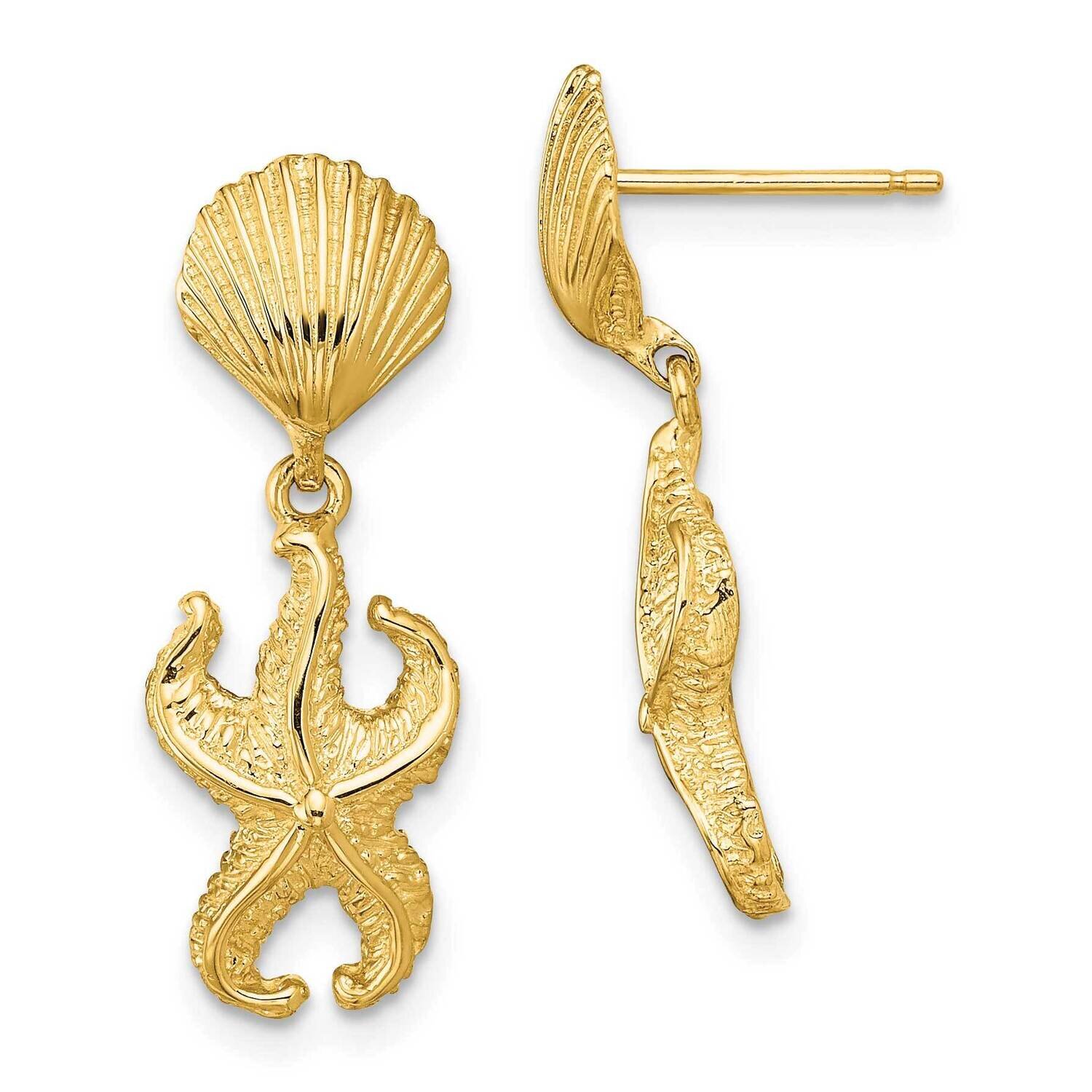 Shell Starfish Dangle Earrings 14k Gold TE757