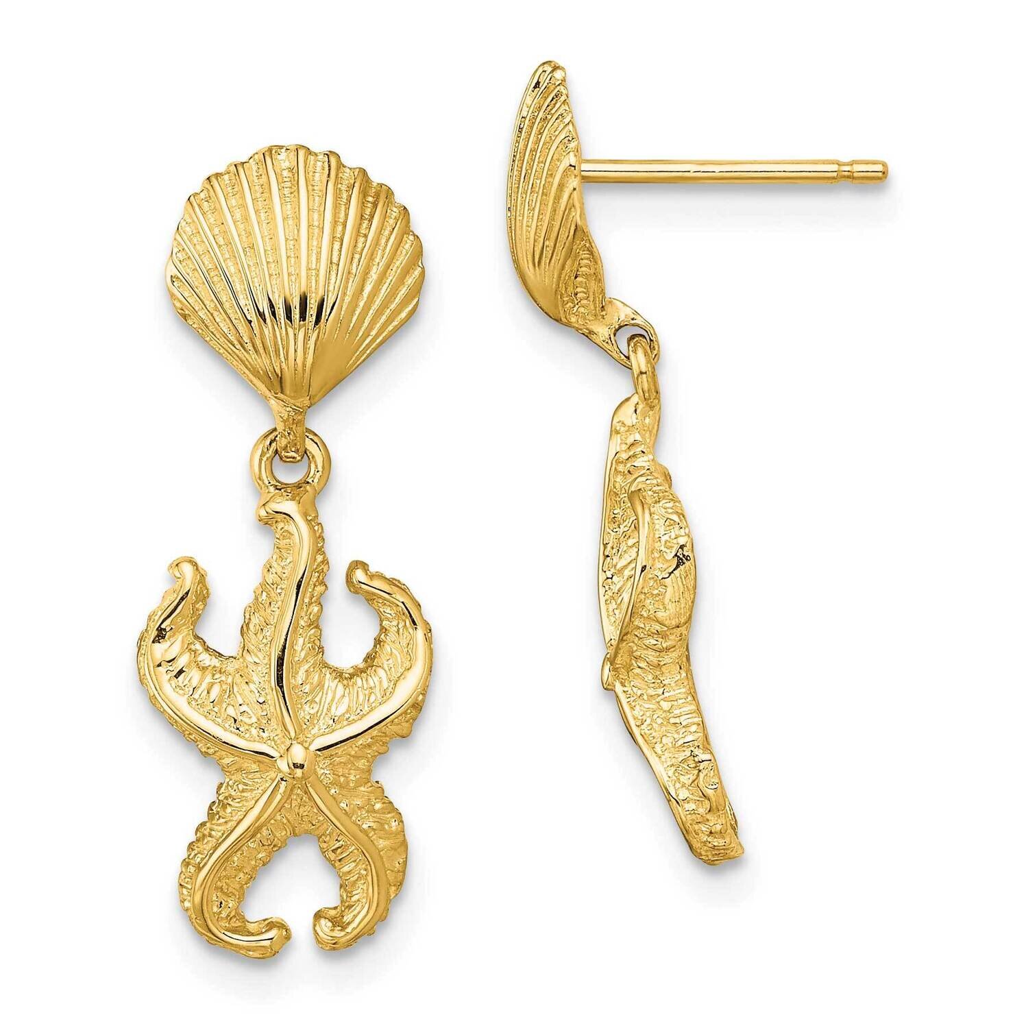 Shell Starfish Dangle Earrings 14k Gold TE757, MPN: TE757, 637218013517