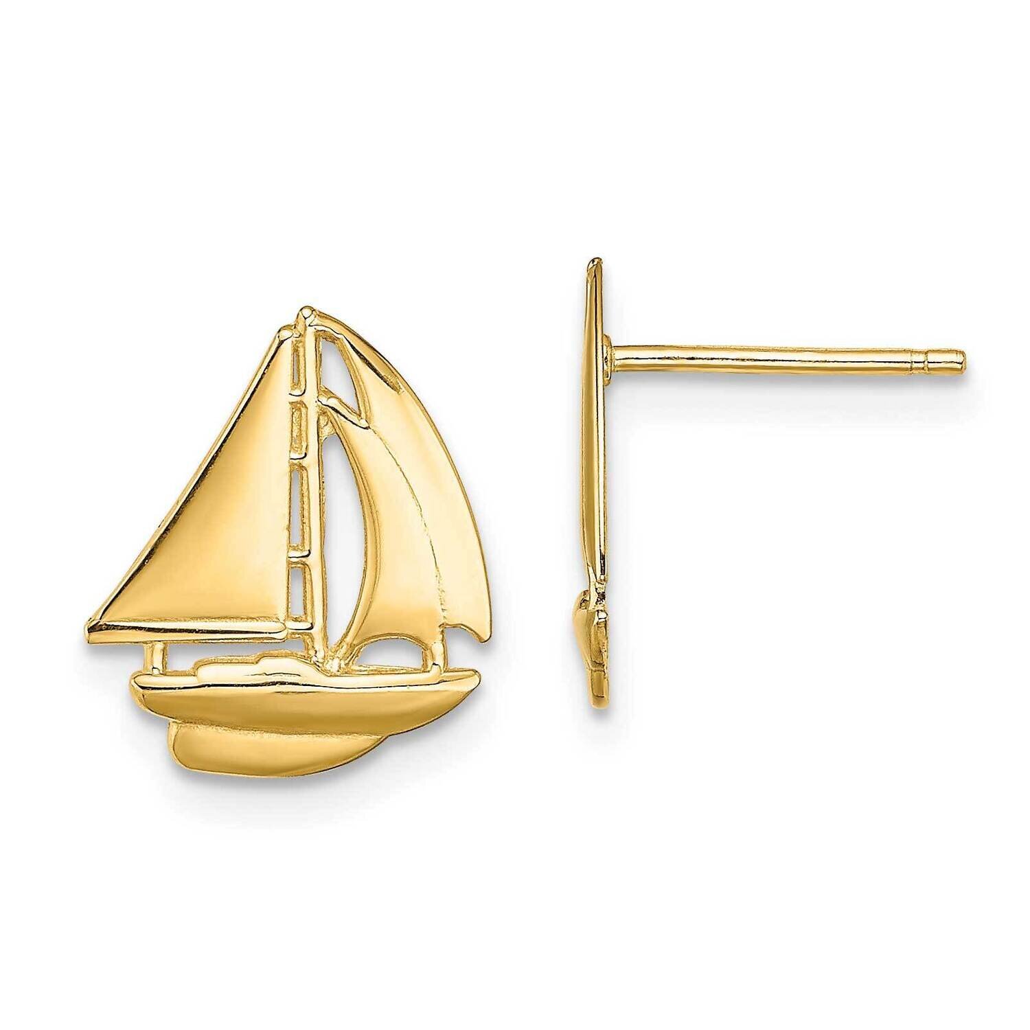 Polished Sailboat Post Earrings 14k Gold 2-D TE765, MPN: TE765, 637218013616