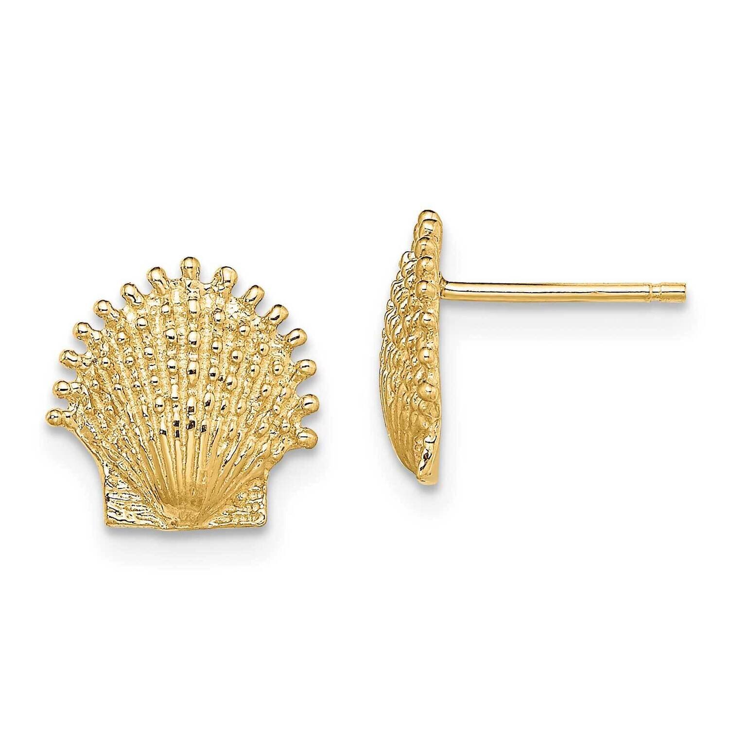 Beaded Scallop Shell Post Earrings 14k Gold TE766