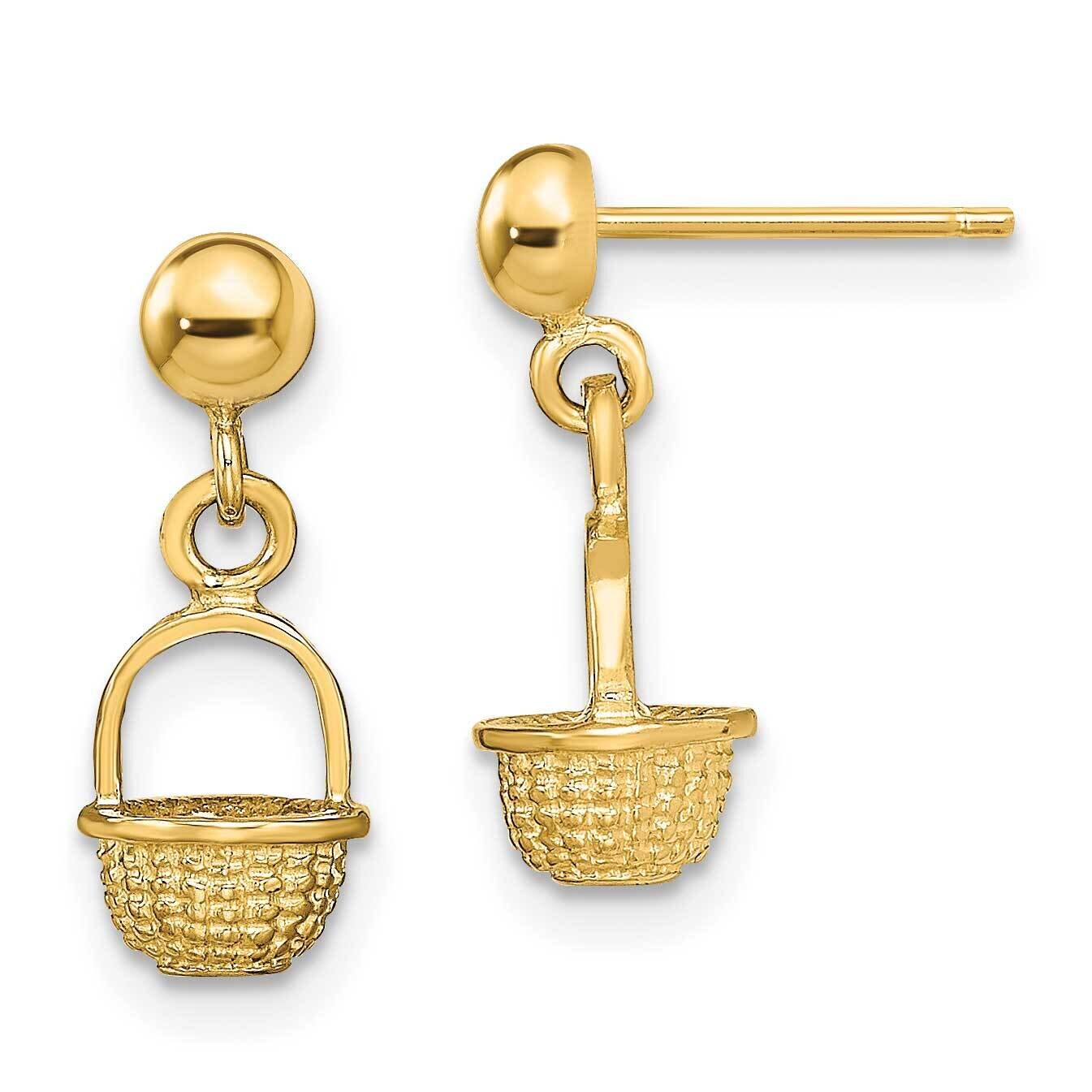 Mini Basket Drop Earrings 14k Gold 3-D TE796