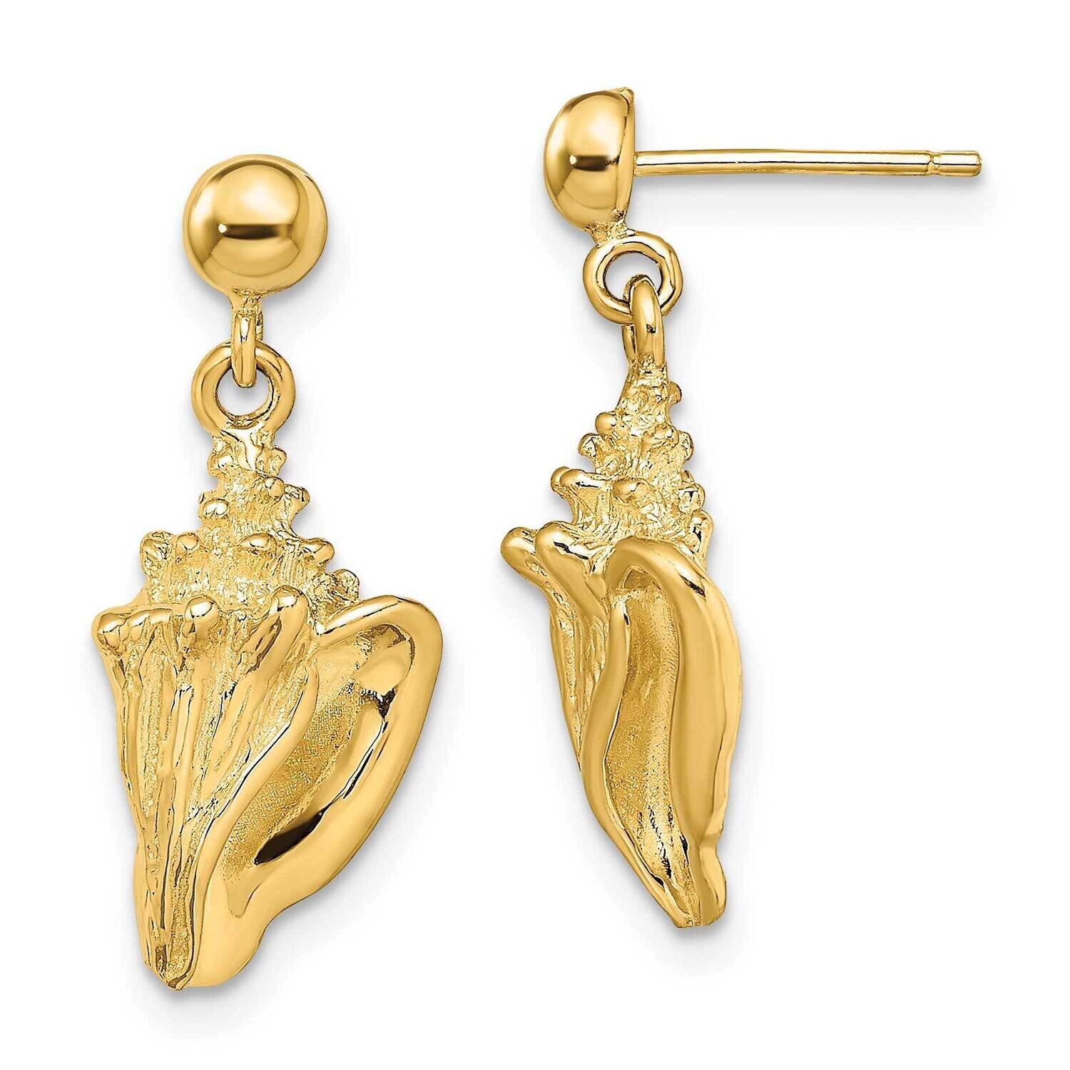 Conch Shell Dangle Earrings 14k Gold TE816