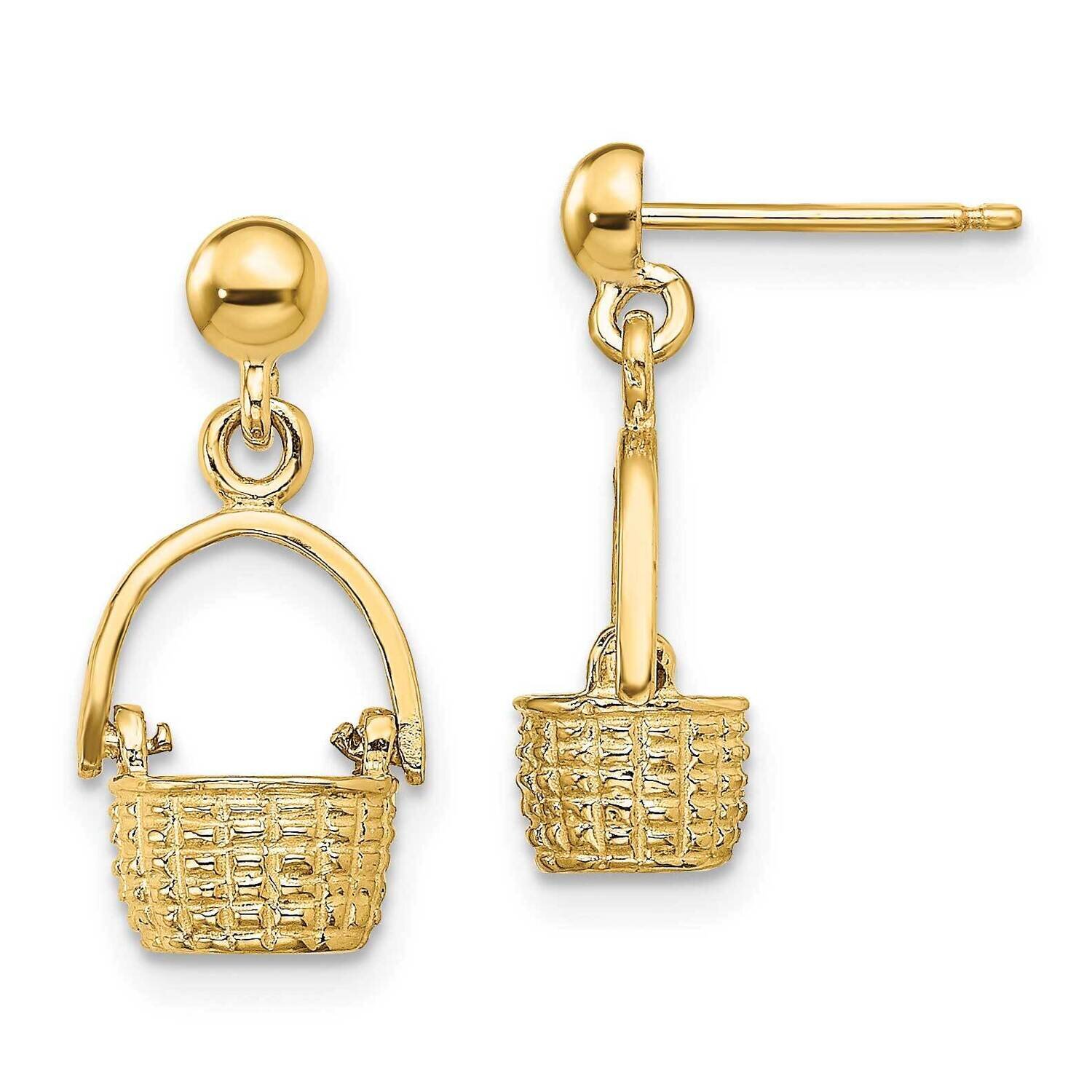 Basket Moveable Handle Dangle Earrings 14k Gold 3-D TE818, MPN: TE818, 637218051182