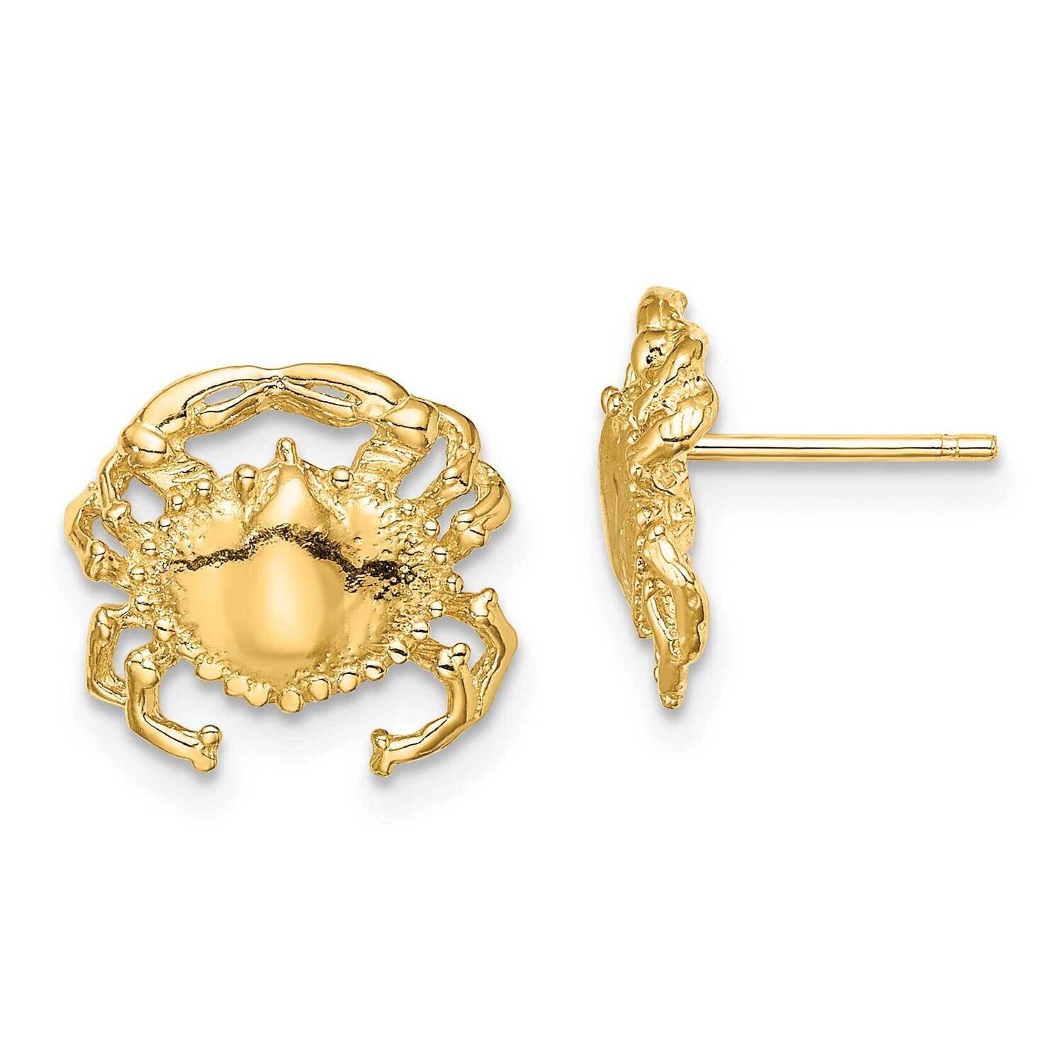 2-D Crab Post Earrings 14k Gold Polished TE821