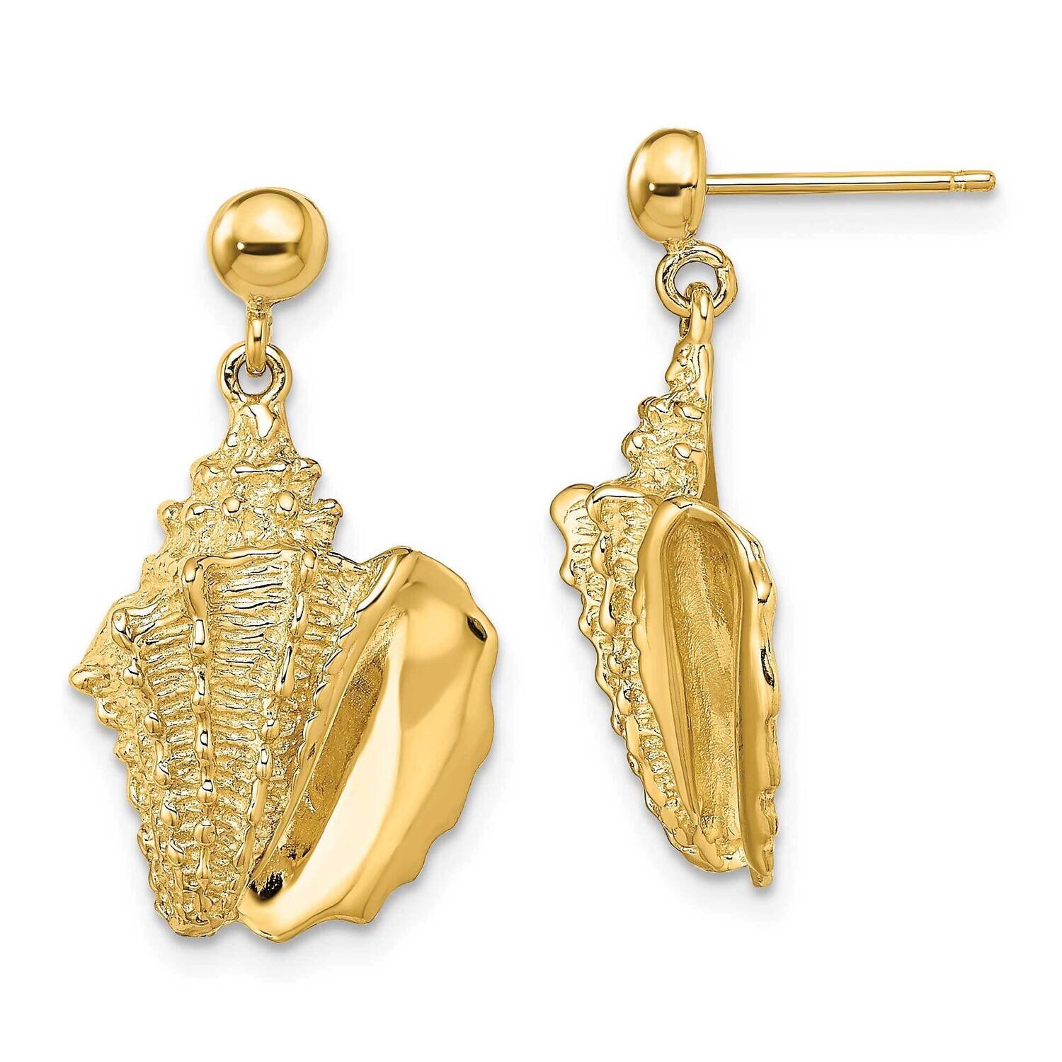 Conch Shell Dangle Post Earrings 14k Gold 2-D TE824