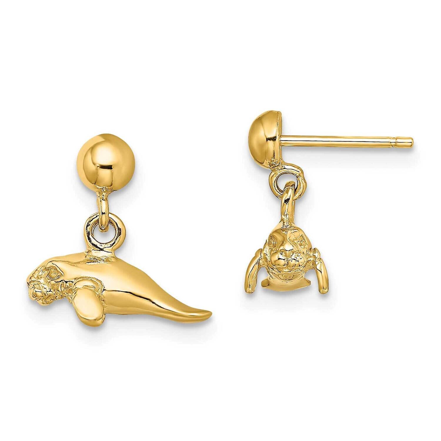 Mini Manatee Dangle Earrings 14k Gold 3-D Polished TE845, MPN: TE845, 637218069743